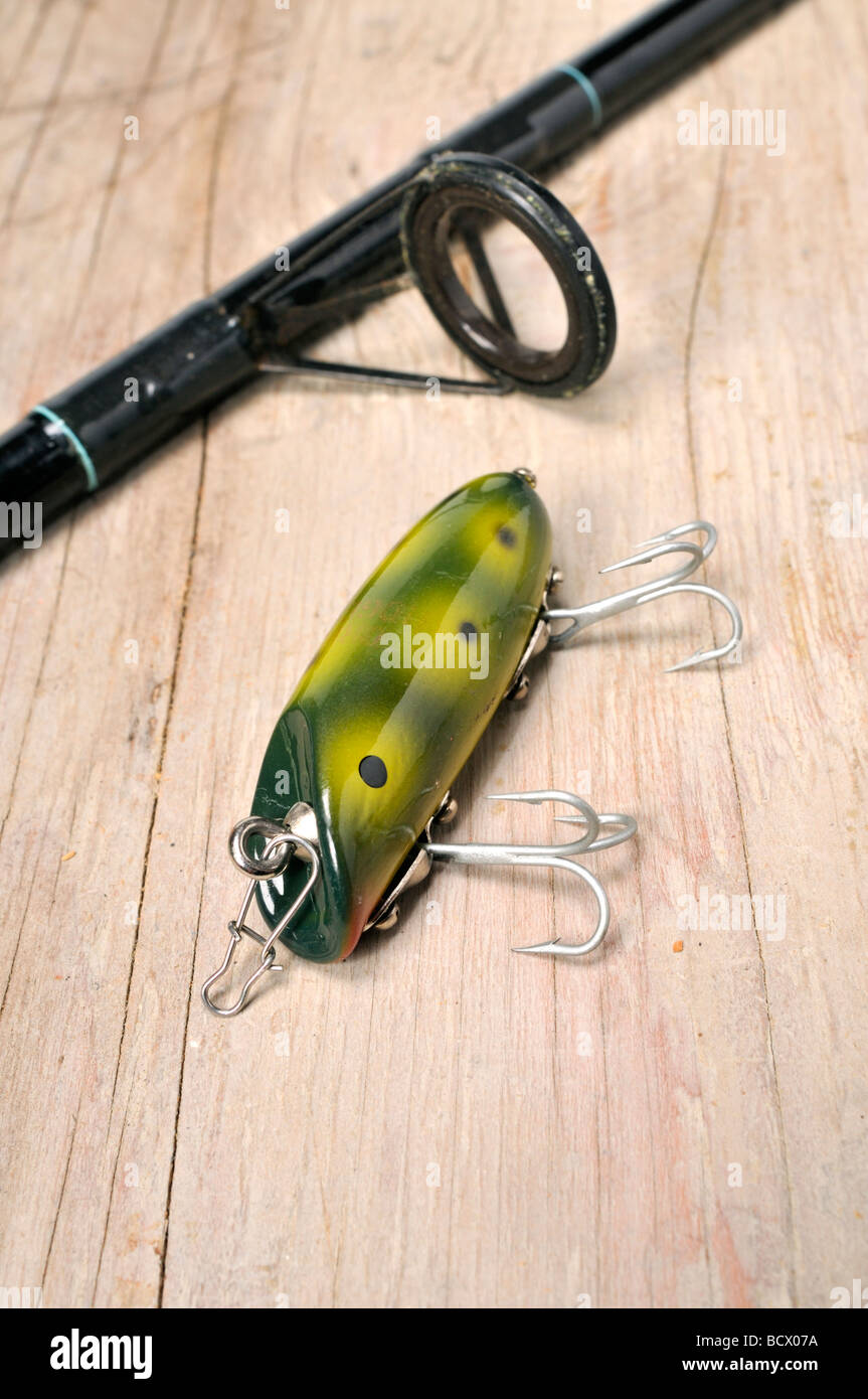 Freshwater Jitterbug fishing lure with rod Stock Photo - Alamy