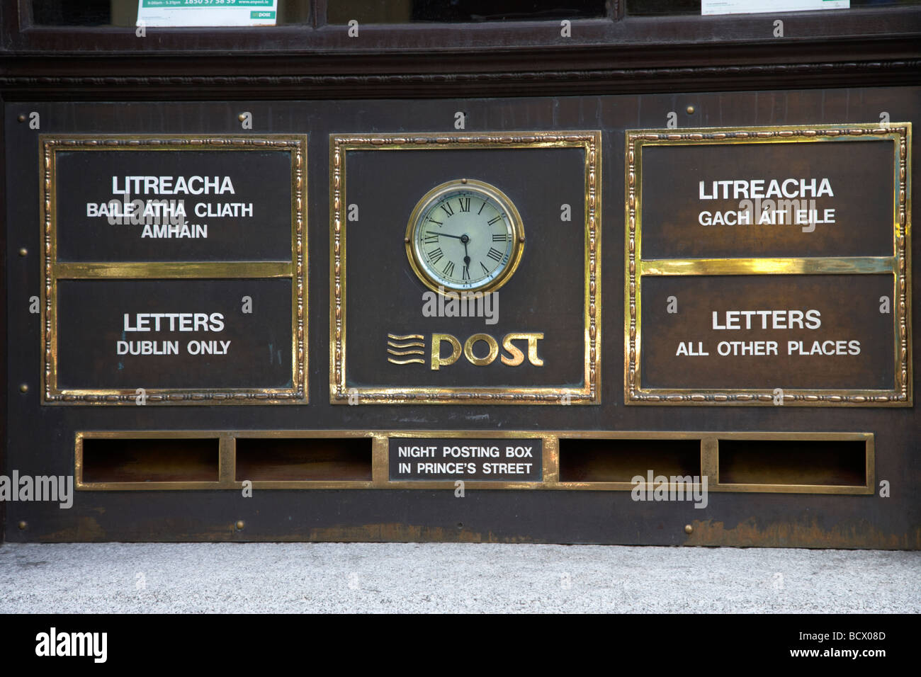 an post irish postal service postbox in the wall of the GPO general post office in oconnell street in dublin republic of ireland Stock Photo