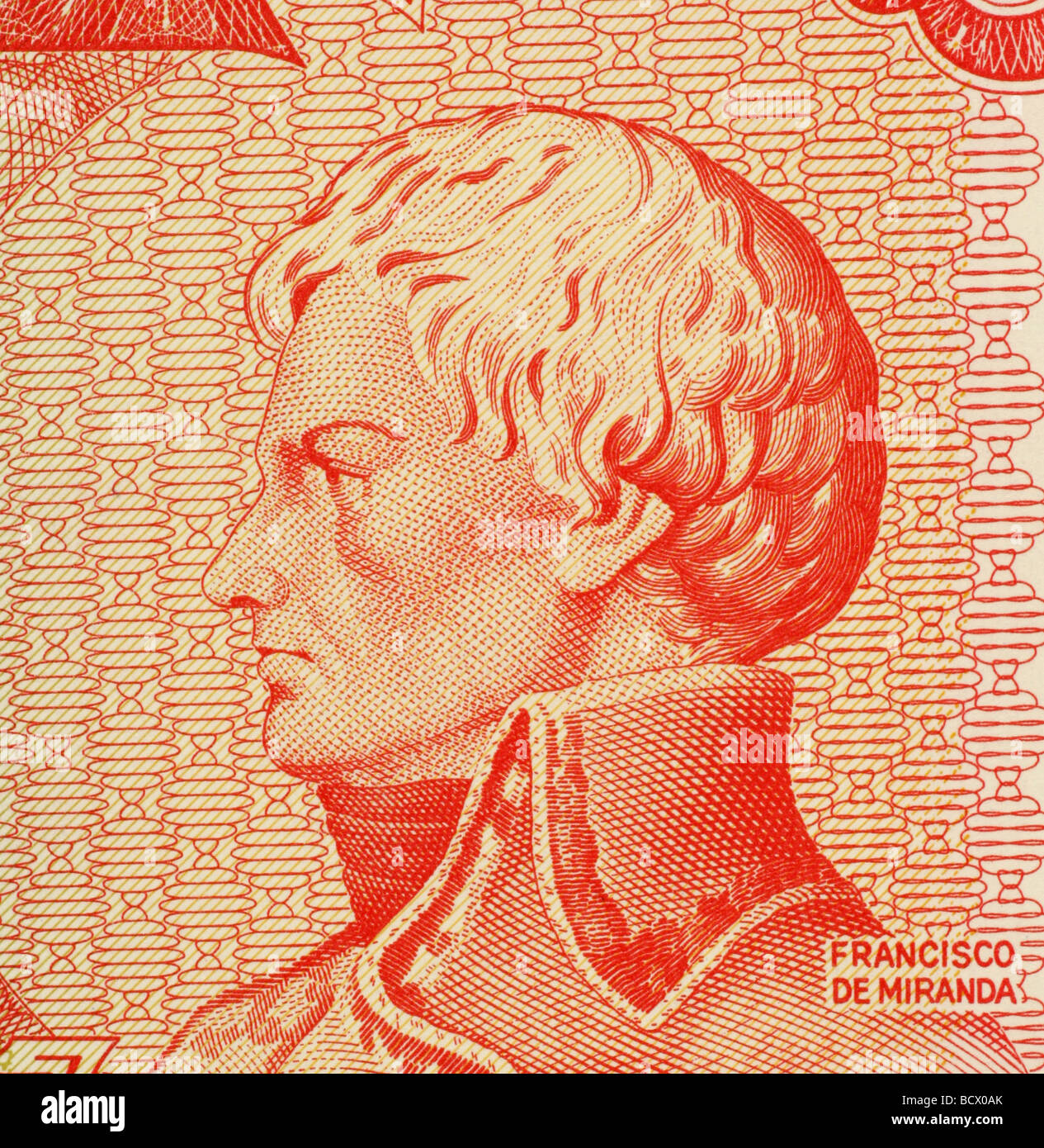 Francisco de Miranda on 5 Bolivares 1989 Banknote from Venezuela Stock Photo