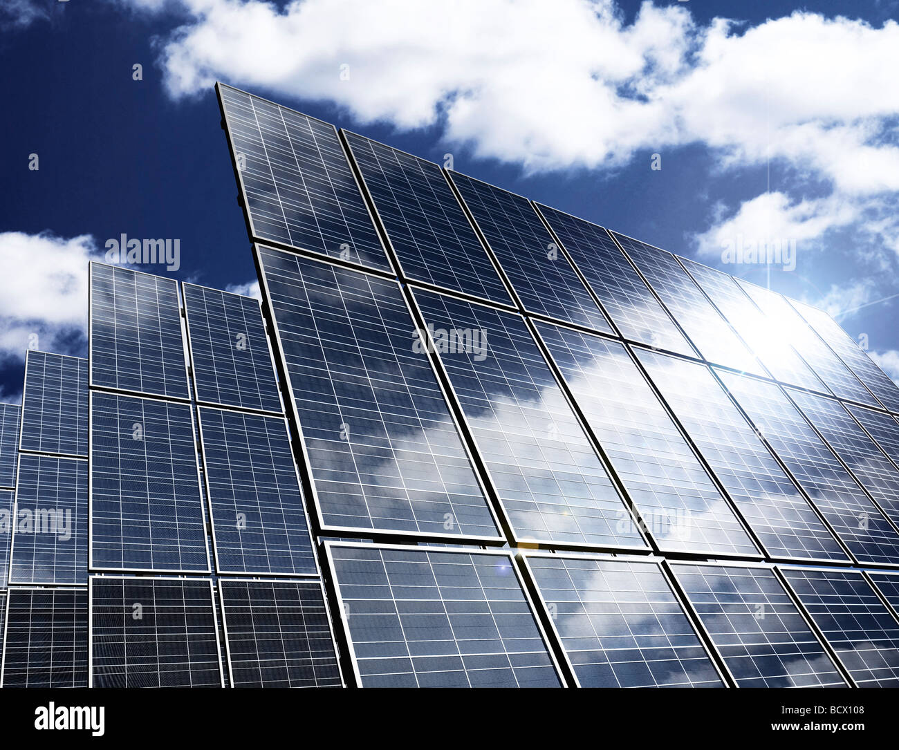 Solar panels under blue sky Stock Photo