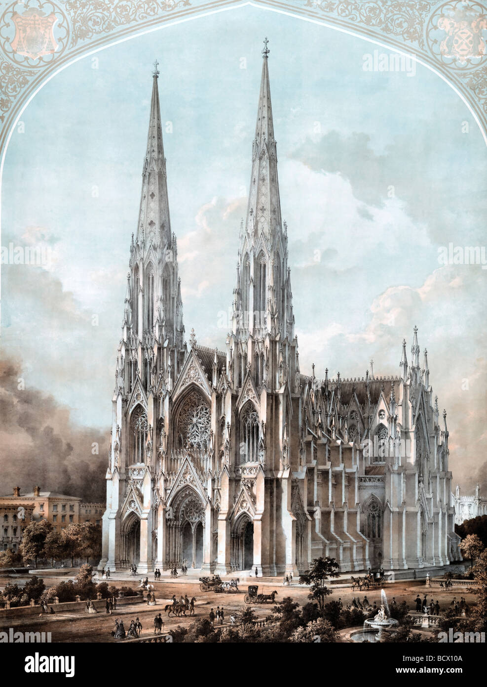 The New St. Patrick's Cathedral, 5th Avenue, New York City, circa 1880 Stock Photo