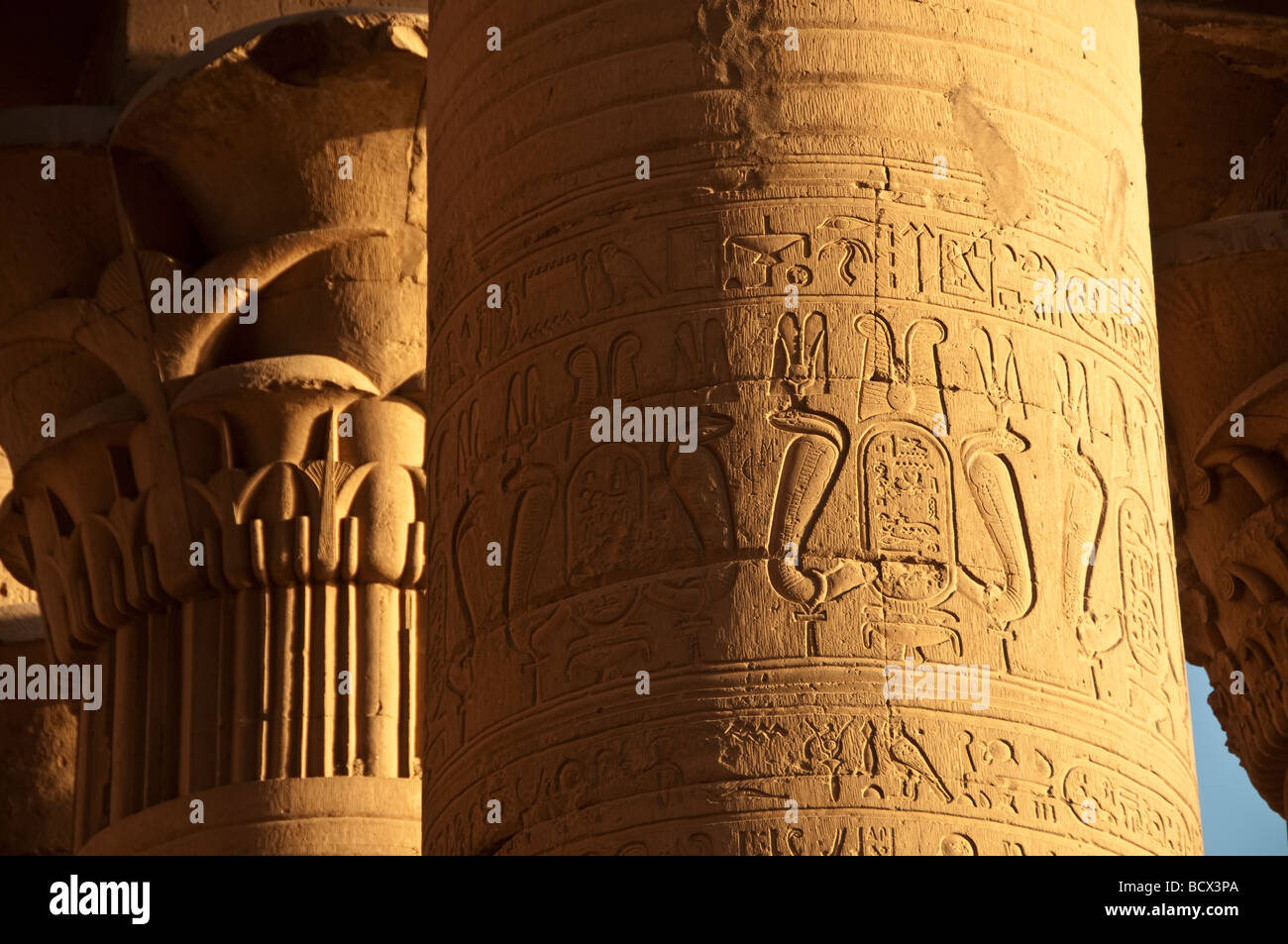 Egypt Kom Ombo temple pylons columns reliefs hieroglyphs hypostyle hall Stock Photo