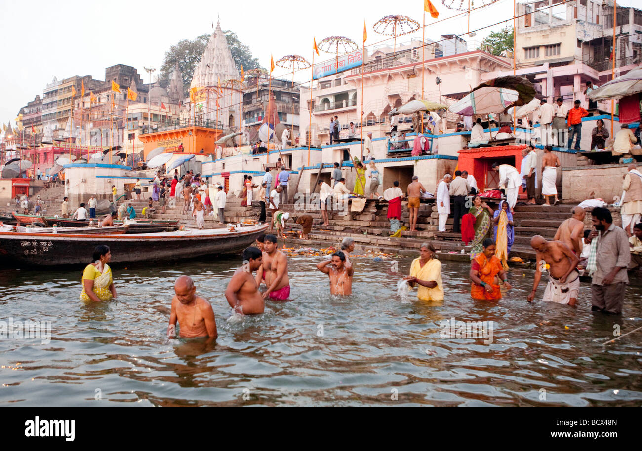 Local Indu Local Hindu People Performing Puja Ceremony At The Dasaswamedh Ghat ...