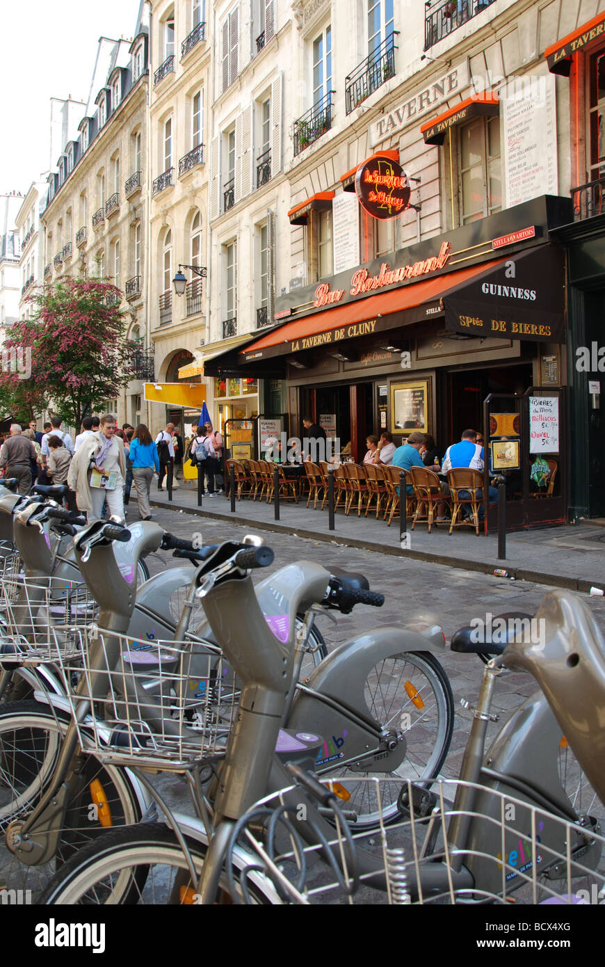 Velib rental bicycles near Jardin du Luxembourg Paris France Stock Photo