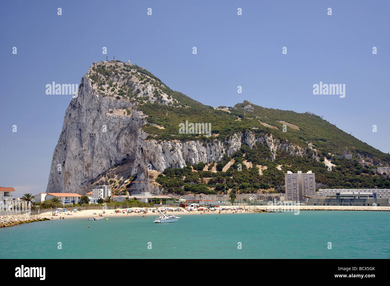 Rock of Gibraltar from La Línea de la Concepción, Cadiz Province, Andalucia, Spain Stock Photo