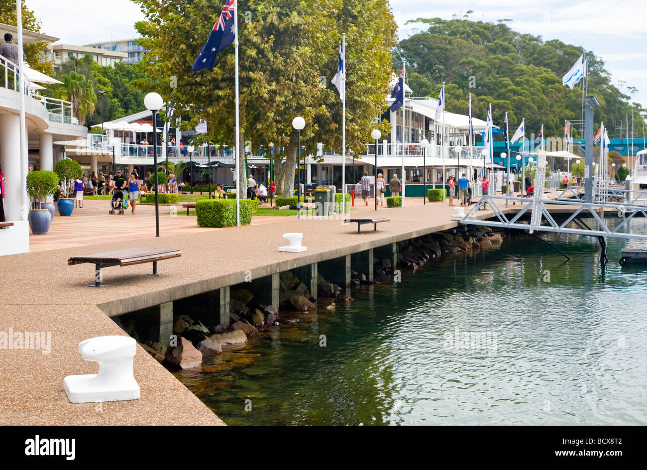 Quayside at Nelson Bay Marina Port Stephens New South Wales Australia Stock Photo