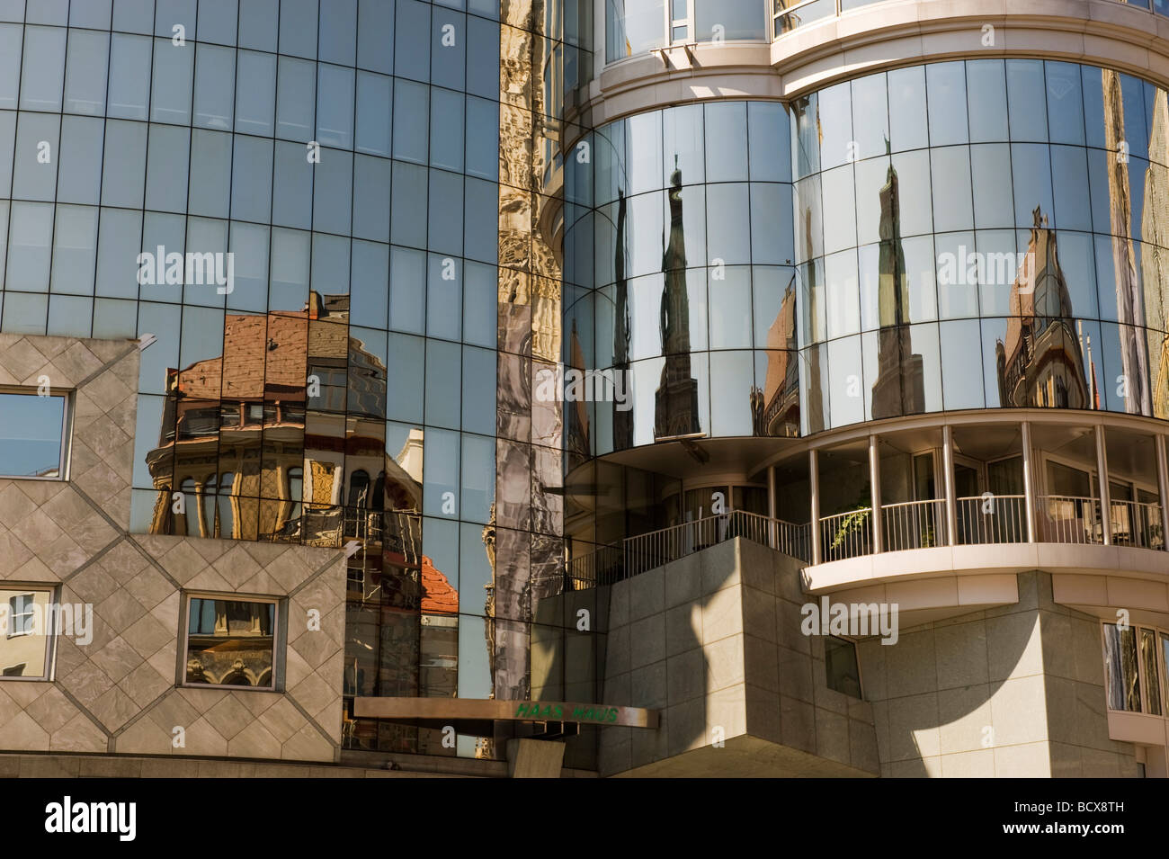 modern and traditional reflections in a glass building Vienna, Austria Stock Photo