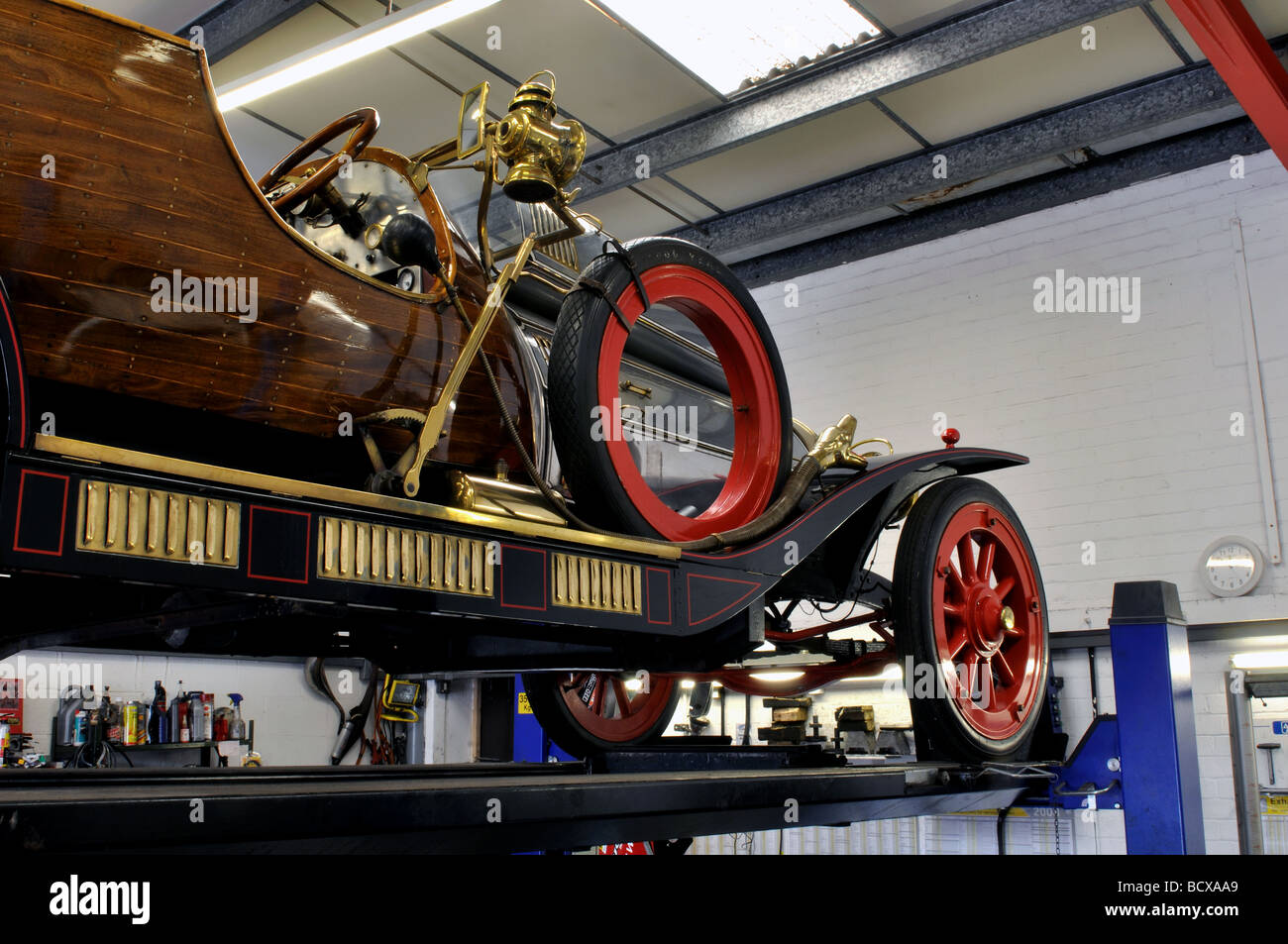 Chitty Chitty Bang Bang during servicing and MOT test Stock Photo