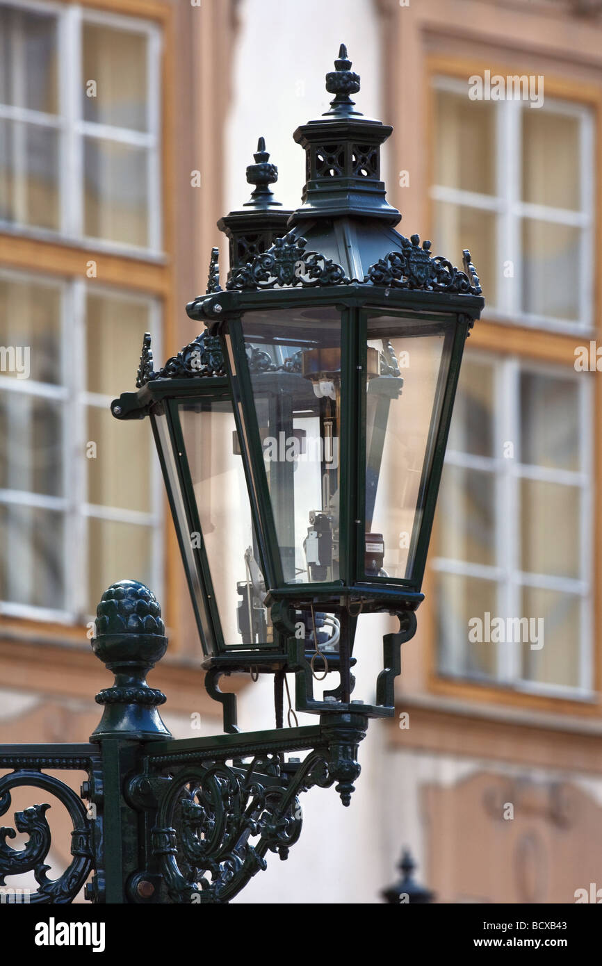 antique gas lamps at the old town square prague czech republic Stock Photo