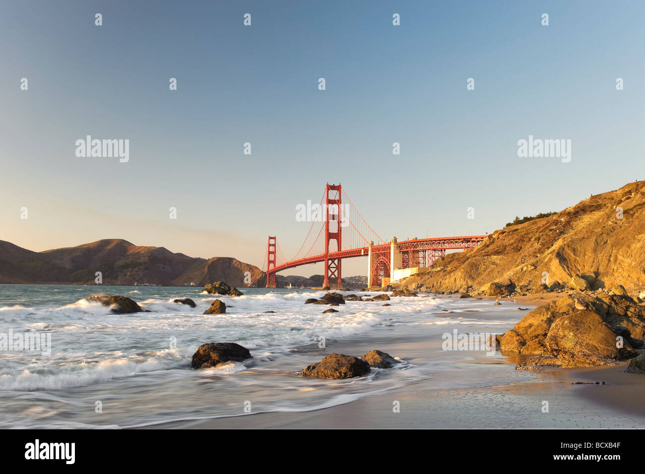 Usa California San Francisco Baker s Beach and Golden Gate Bridge Stock Photo