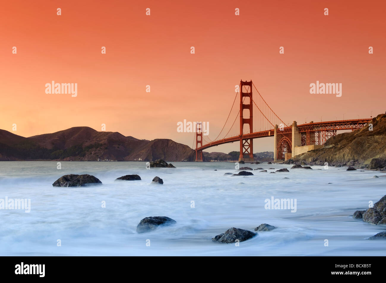 Usa California San Francisco Baker s Beach and Golden Gate Bridge Stock Photo