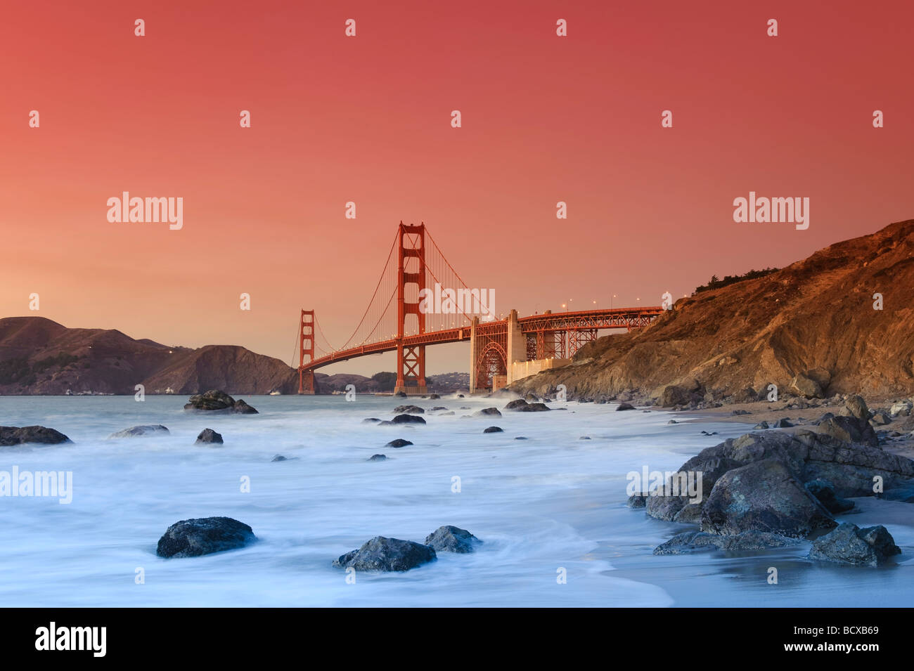 Usa California San Francisco Baker s Beach and Golden Gate Bridge Stock Photo