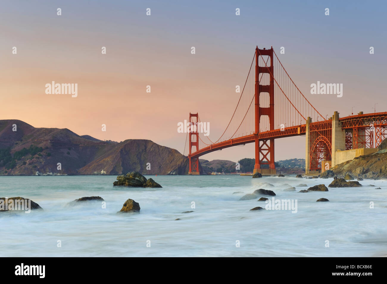 Usa California San Francisco Baker s Beach and Golden Gate Bridge Stock Photo