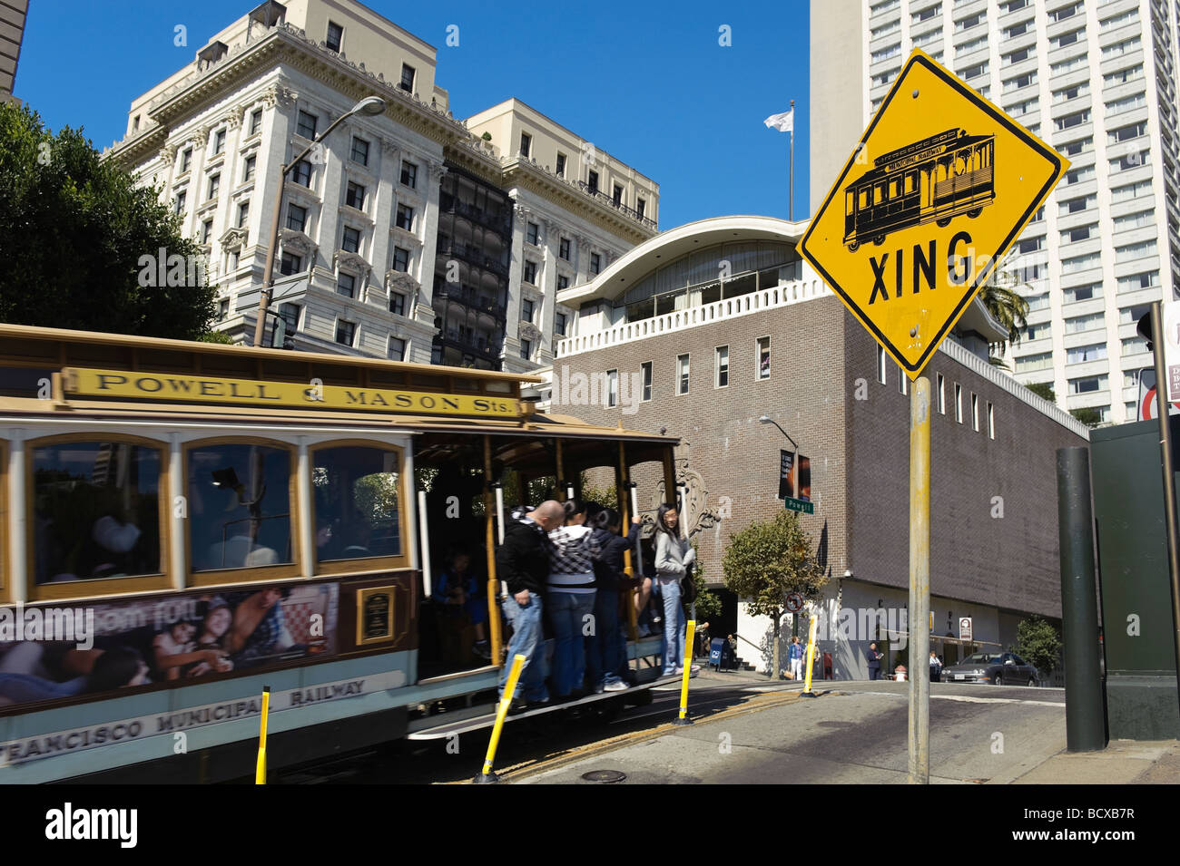 Usa California San Francisco California Cable Car Tram on Pine Street Stock Photo