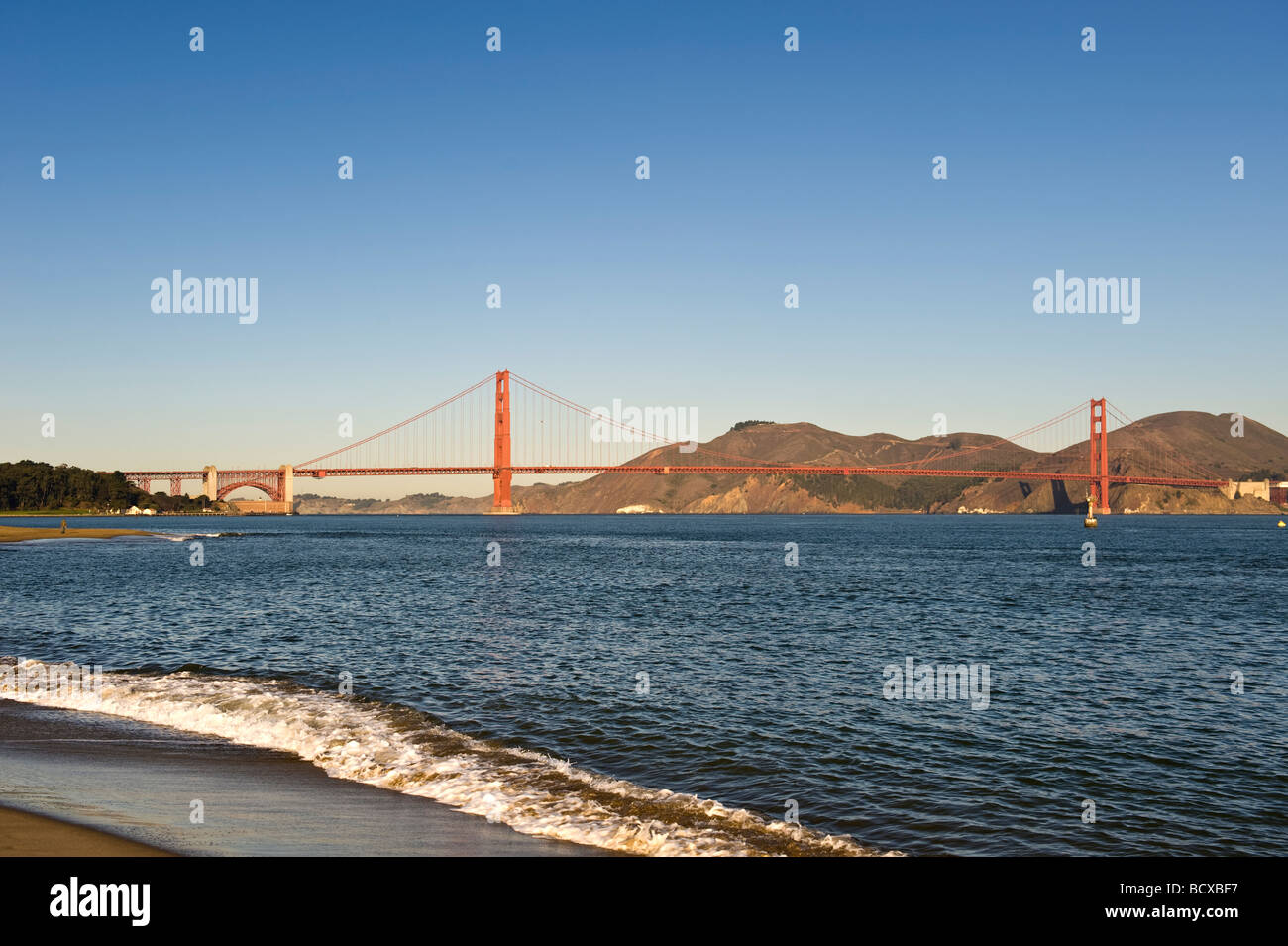 Usa California San Francisco Golden Gate Bridge and Presidio Beach Park Stock Photo