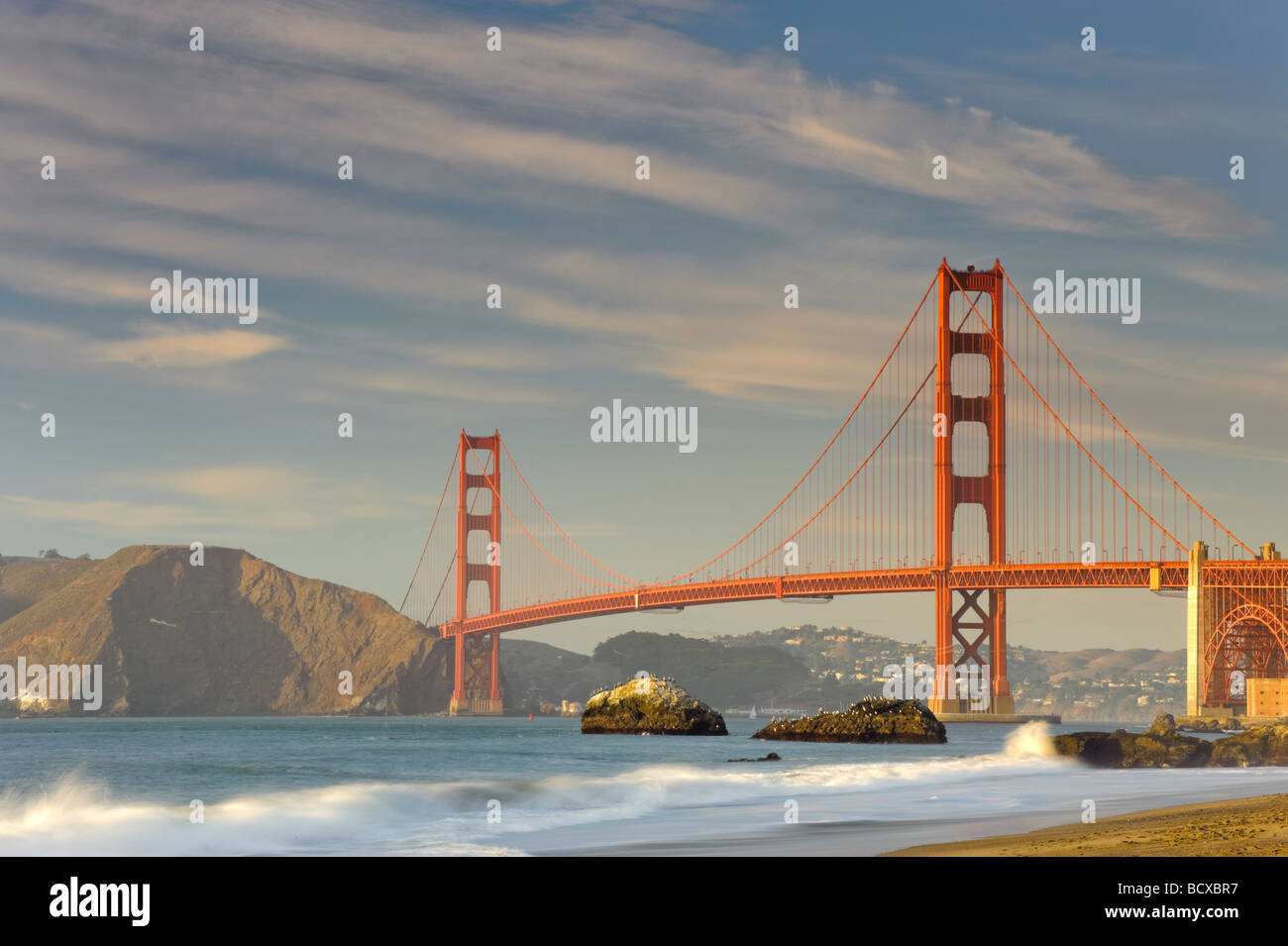 Usa California San Francisco Baker s Beach and Golden Gate Bridge Stock Photo