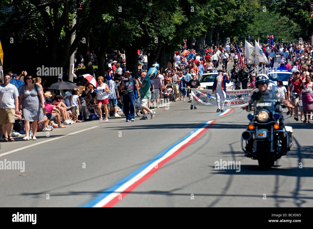 Beginning of Fourth of July parade in Bristol Rhode Island, oldest
