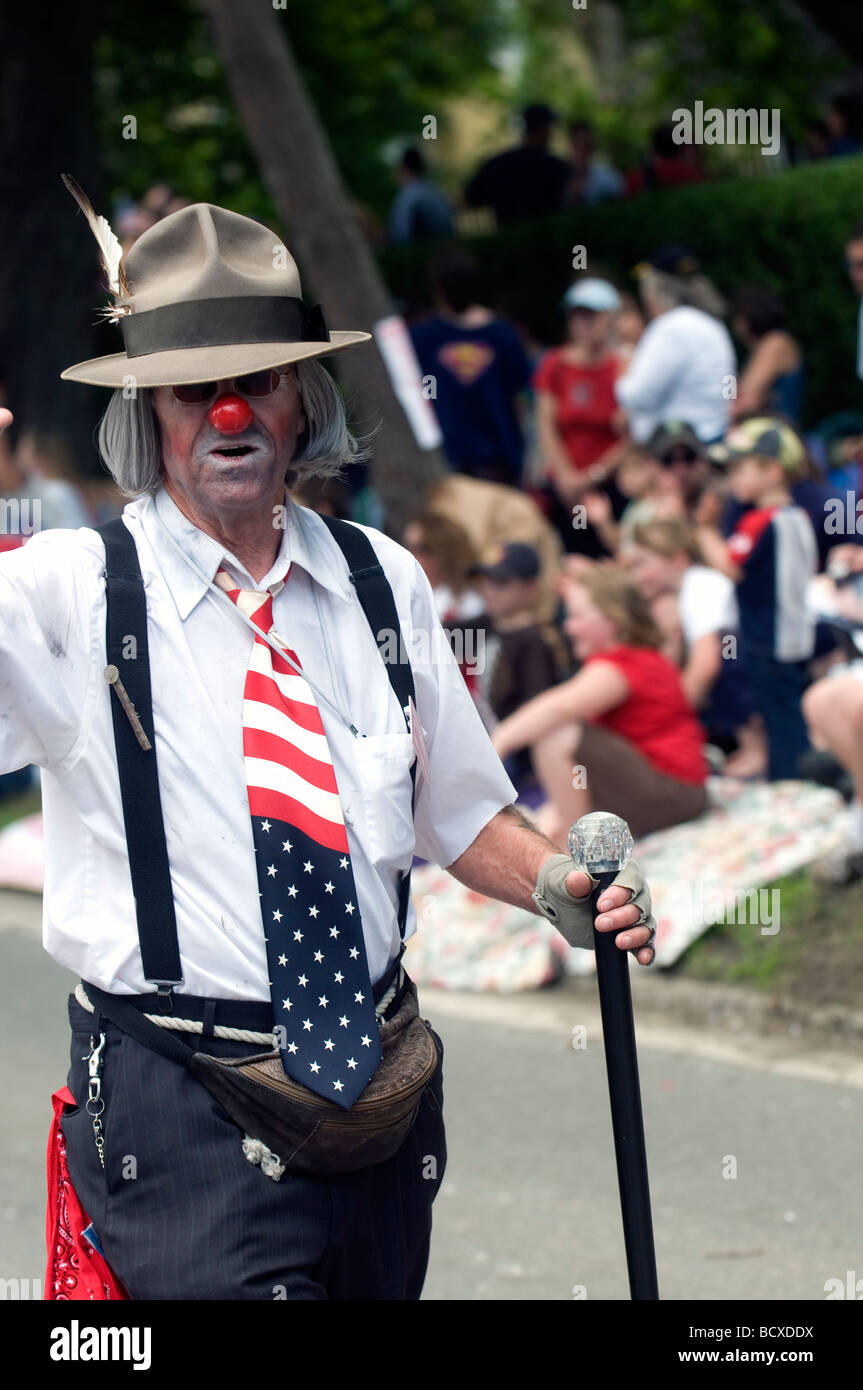 Hobo clown in fourth of July parade in Bristol Rhode Island. Stock Photo