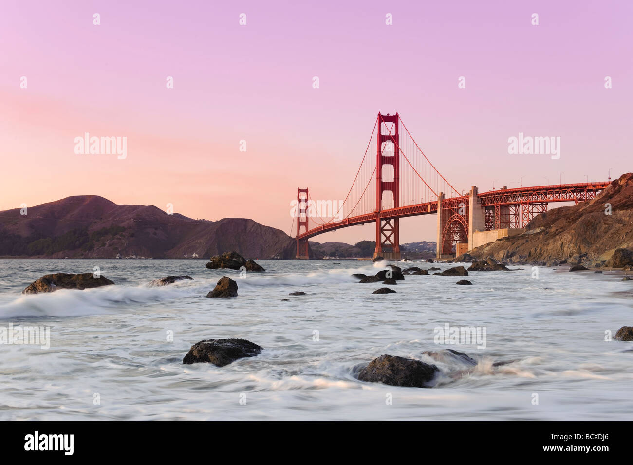 Usa California San Francisco Baker s Beach and Golden Gate Bridge Stock Photo