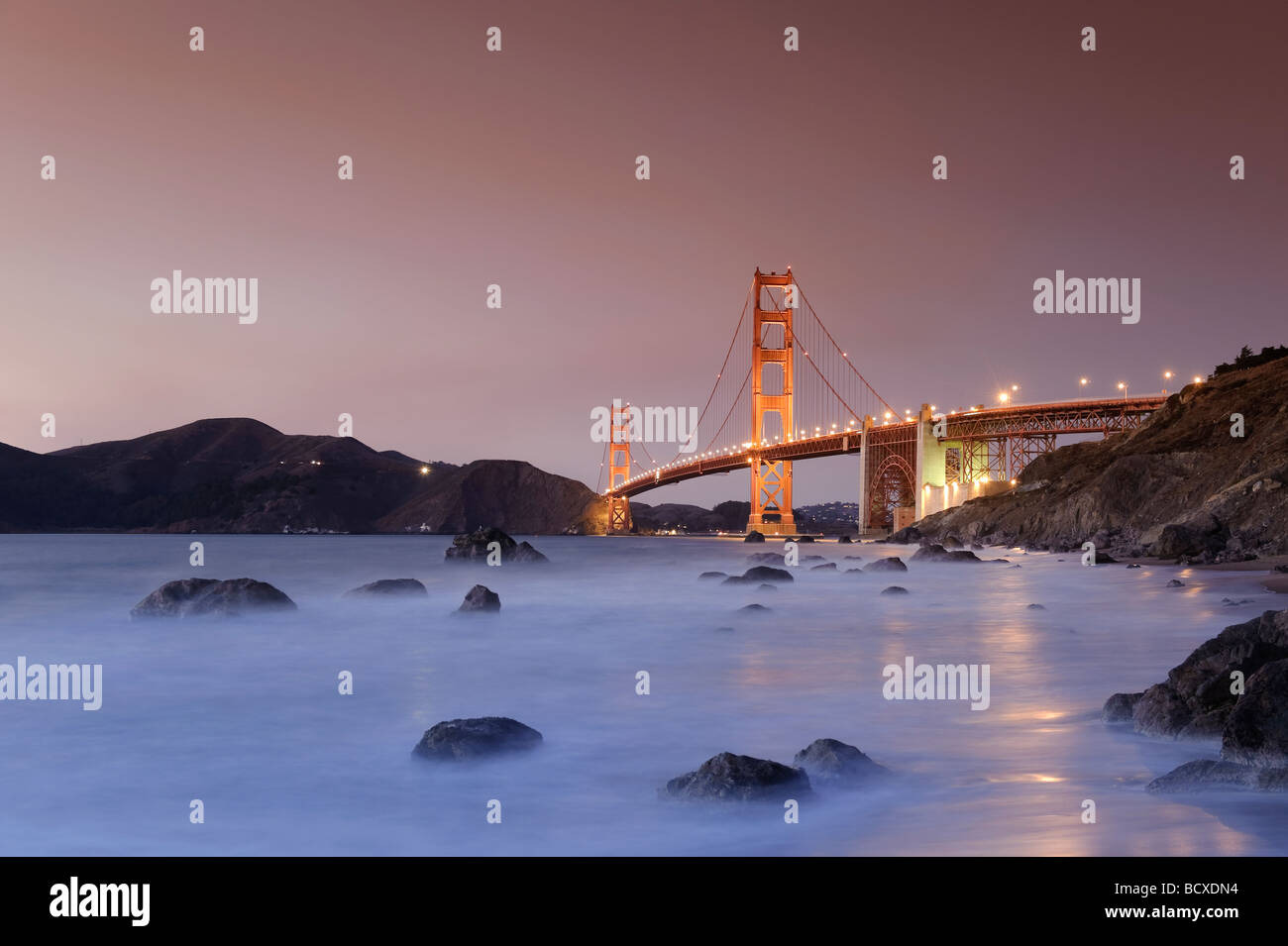 Usa California San Francisco Baker s Beach and Golden Gate Bridge Stock Photo