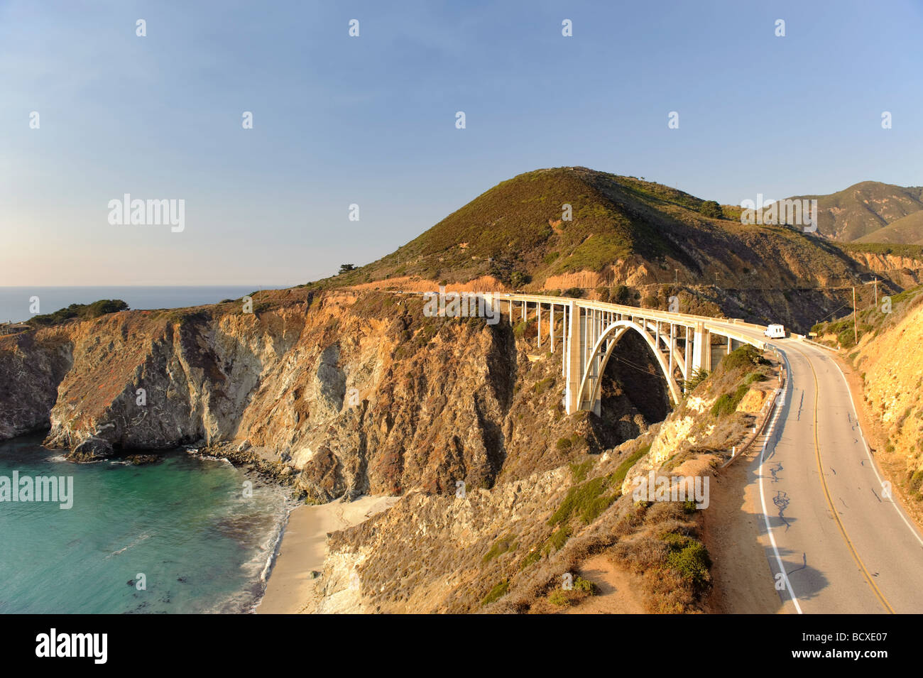 USA California Big Sur Pacific Coastline Bixby Bridge and Highway 1 Stock Photo