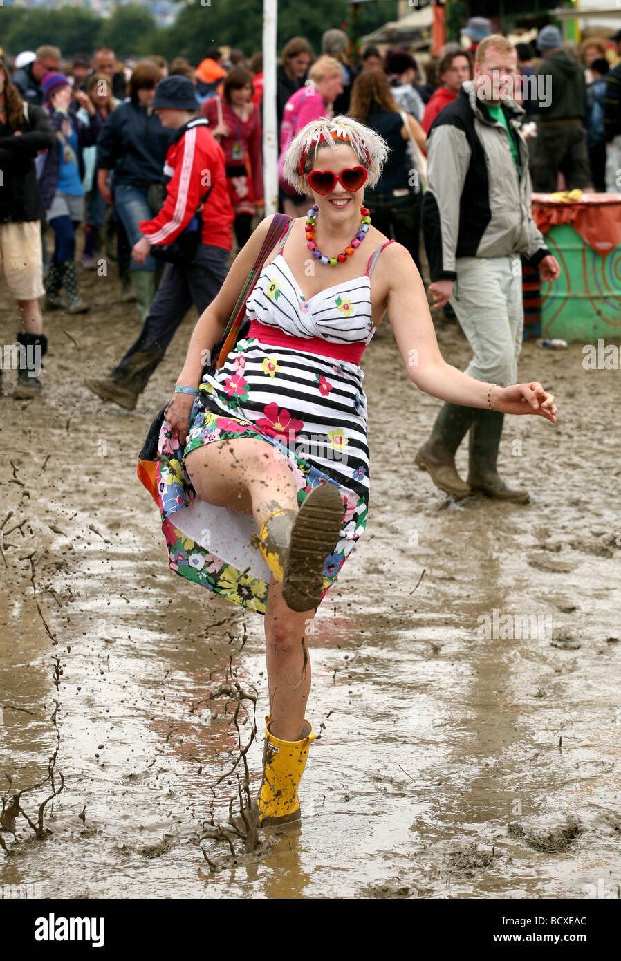 Fun in the mud at glastonbury festival stock photo alamy