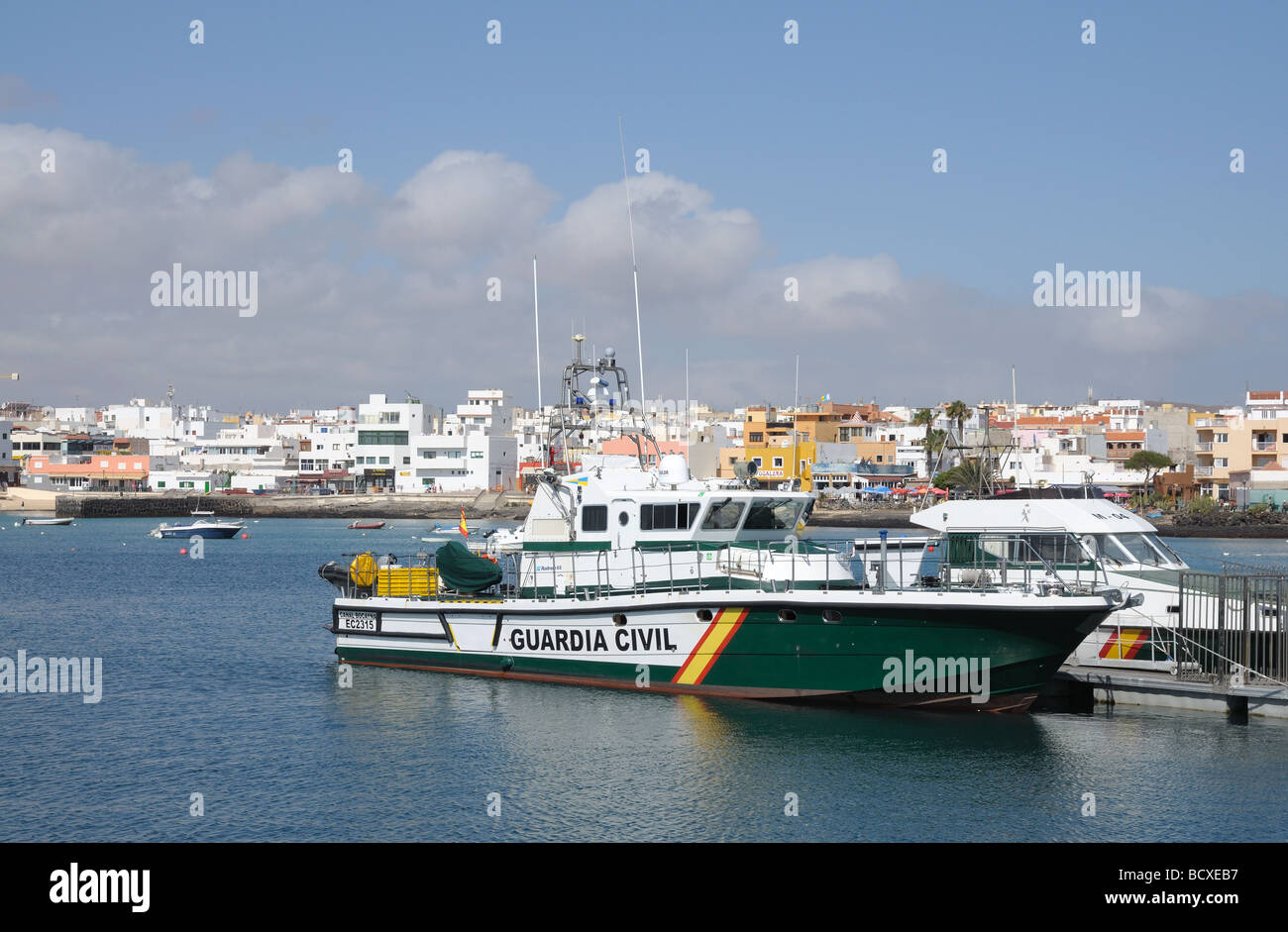 Guardia Civil boat in the harbor of Corralejo, Fuerteventura Stock Photo