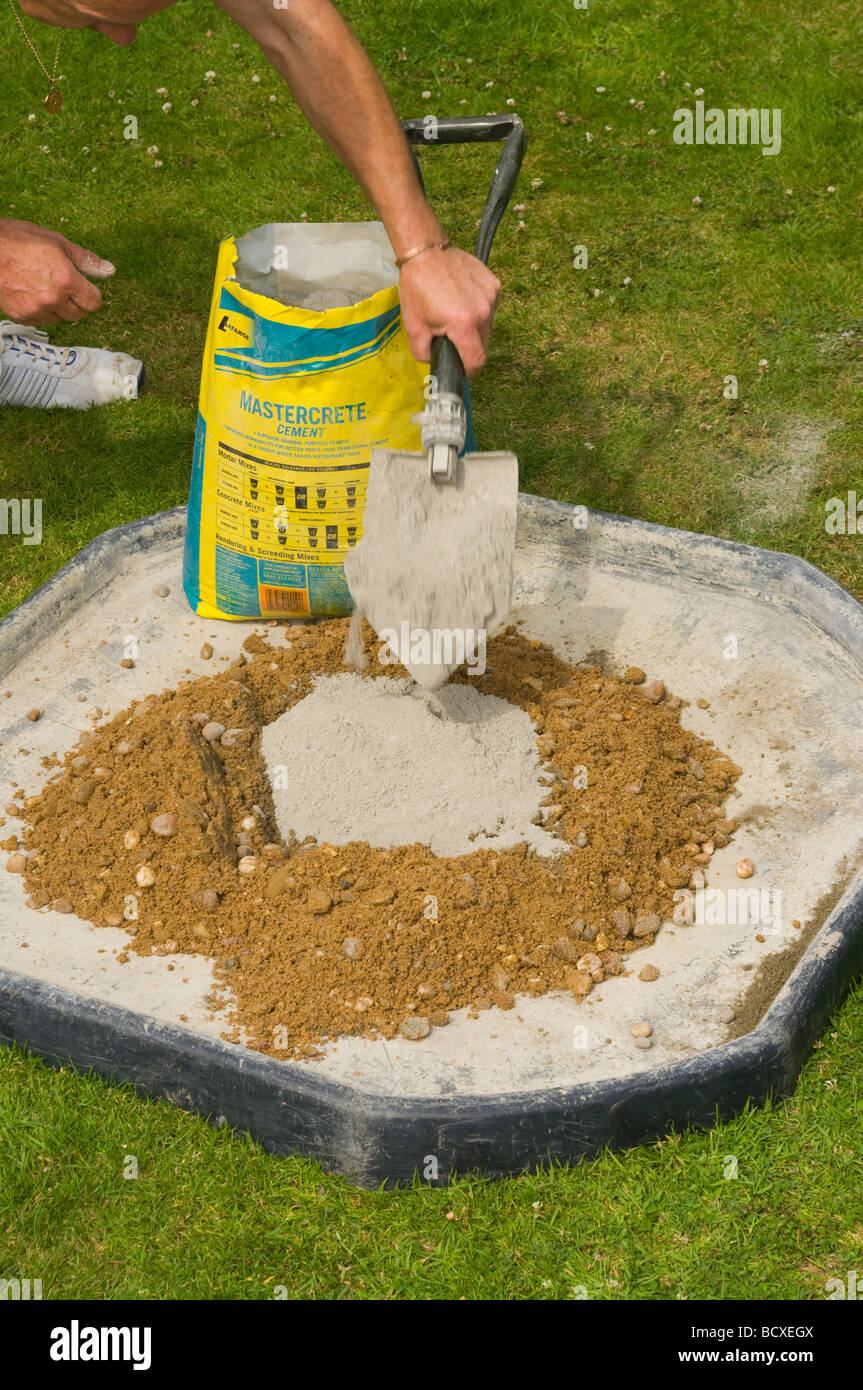 Handyman Adding Cement To Ballast With a Shovel Stock Photo Alamy