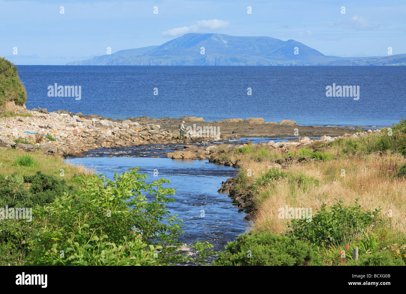 Fly fishing on salmon river Ireland Stock Photo Alamy