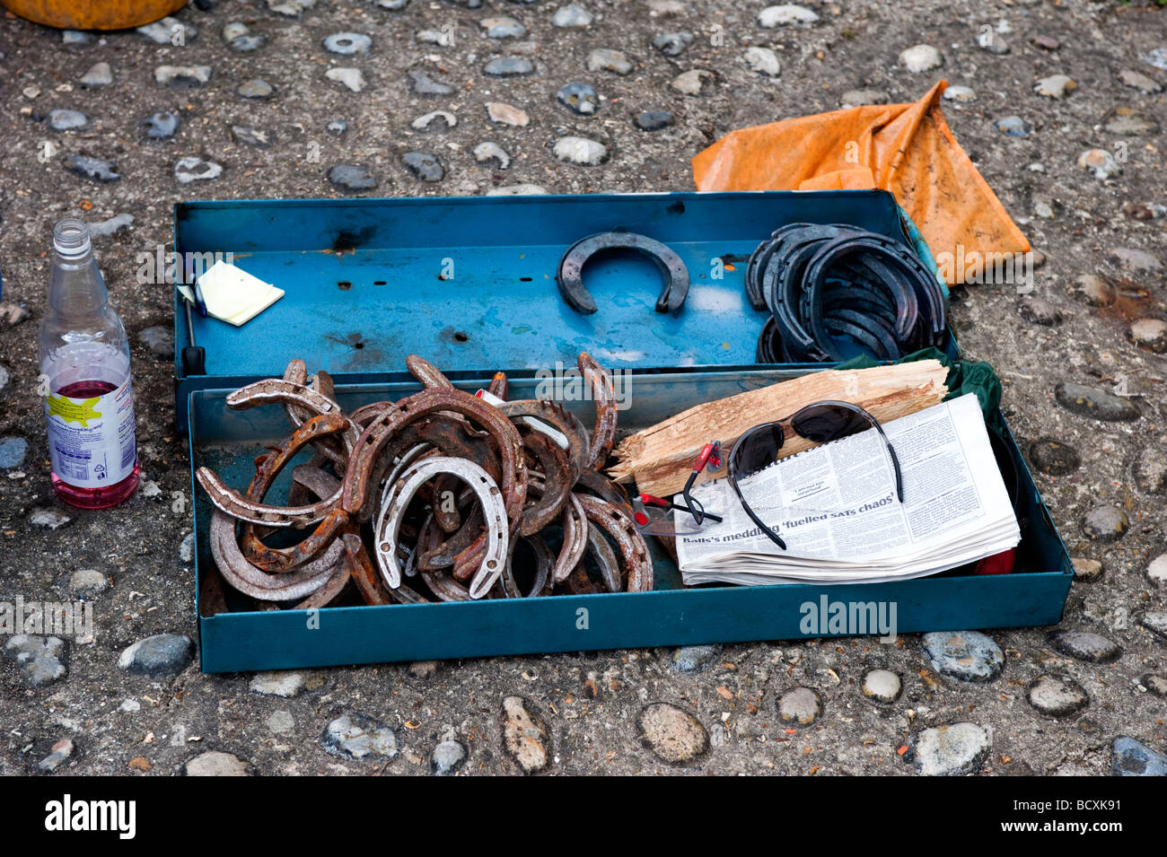 A box of horseshoe's Stock Photo Alamy