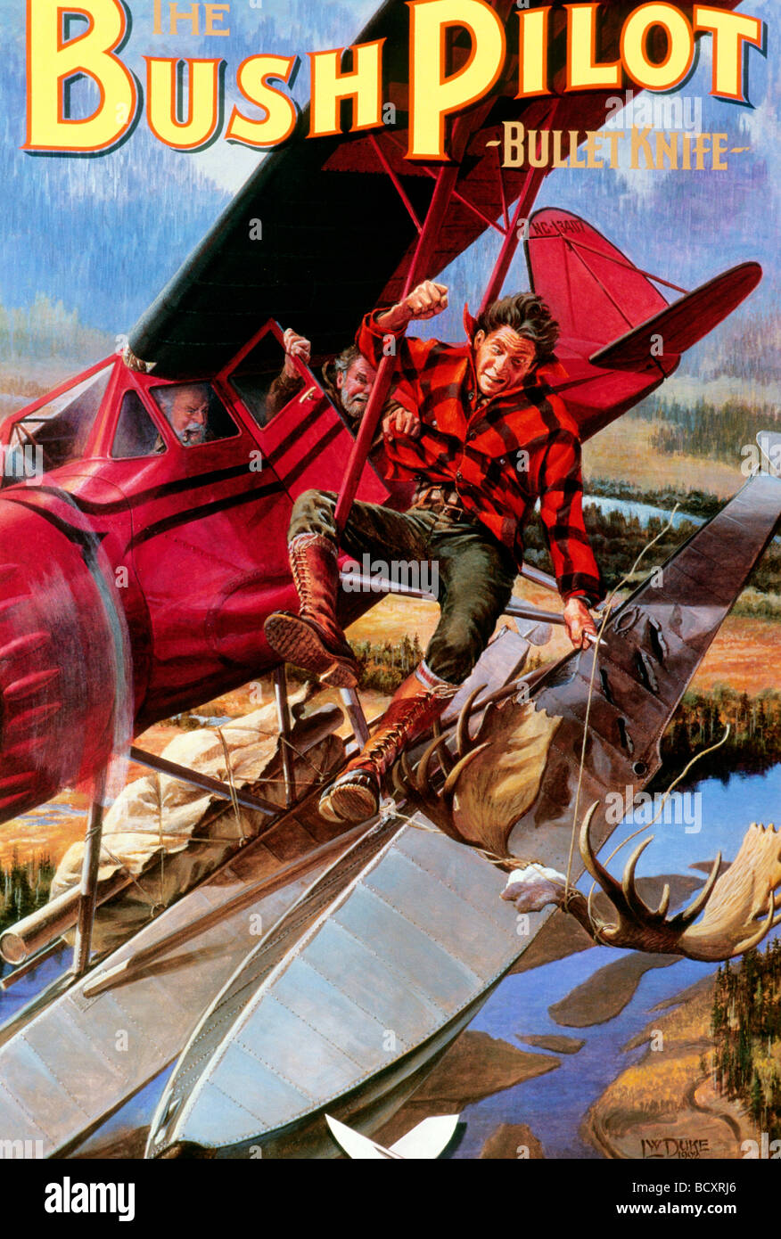 vintage poster, lac sacacomie, canada Stock Photo