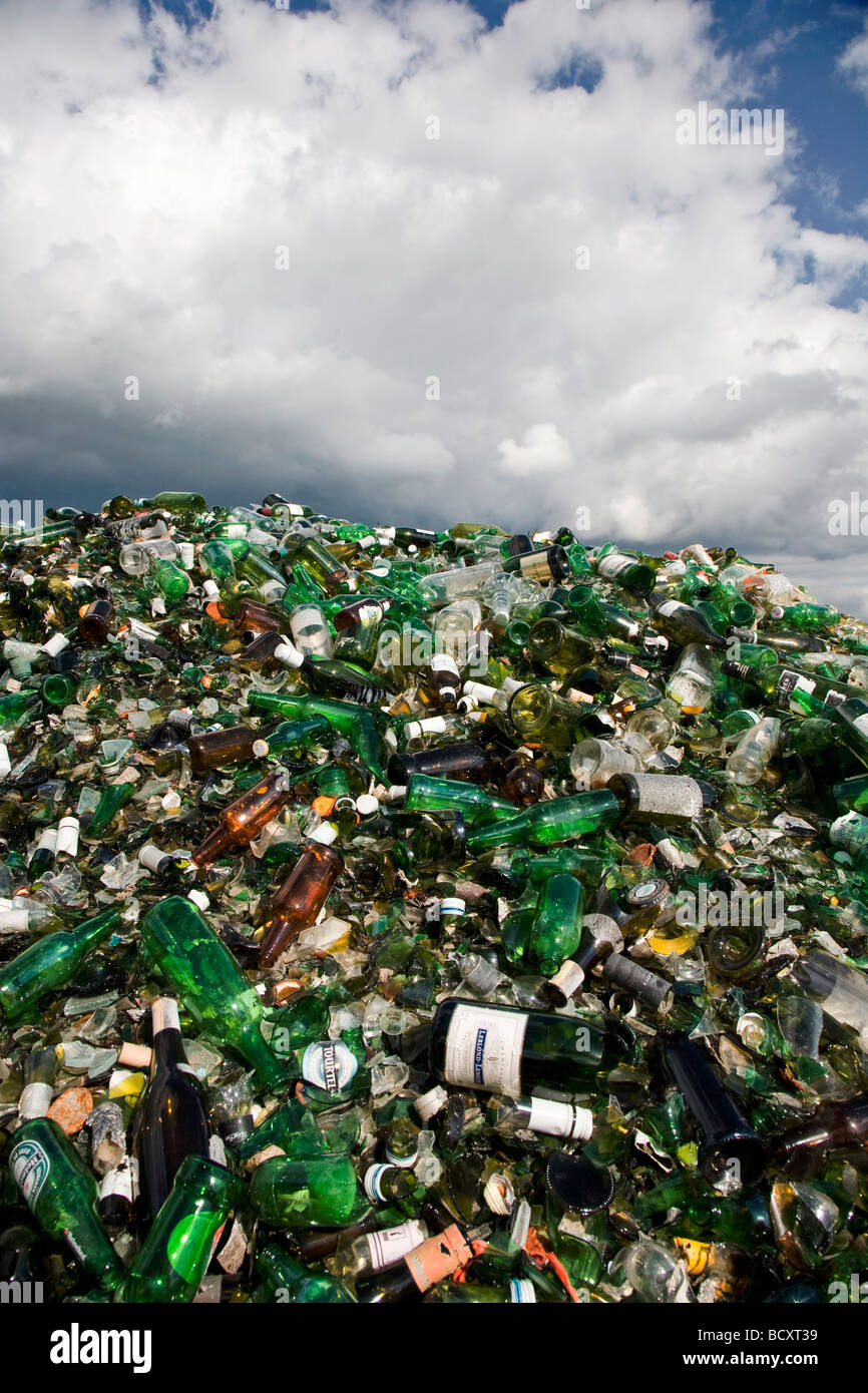 Bottles broken in public recycling materials Stock Photo Alamy