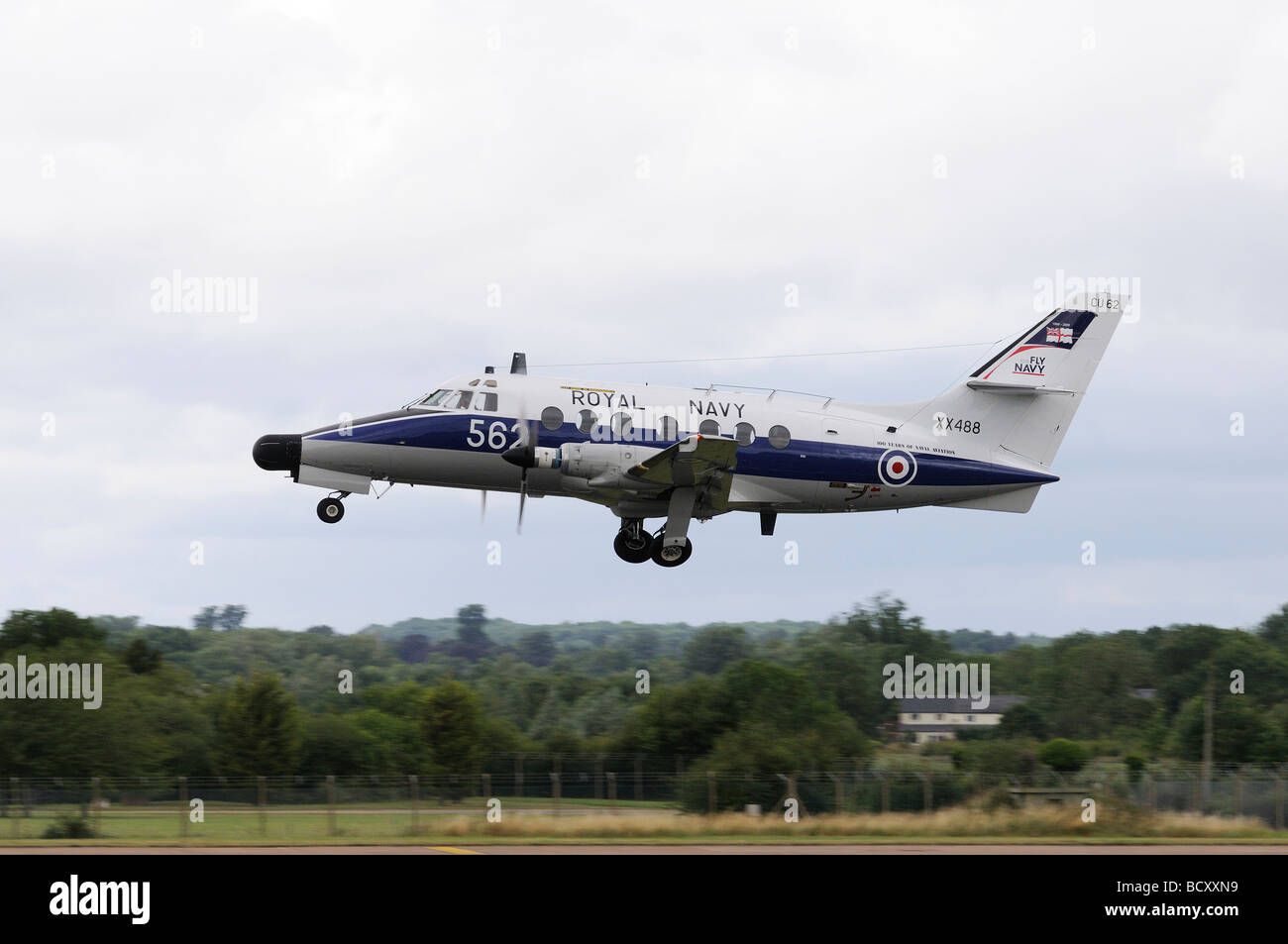 Jetstream T2 from 750 Naval Air Station takes off from RAF Fairford at the Royal International Air Tattoo Stock Photo