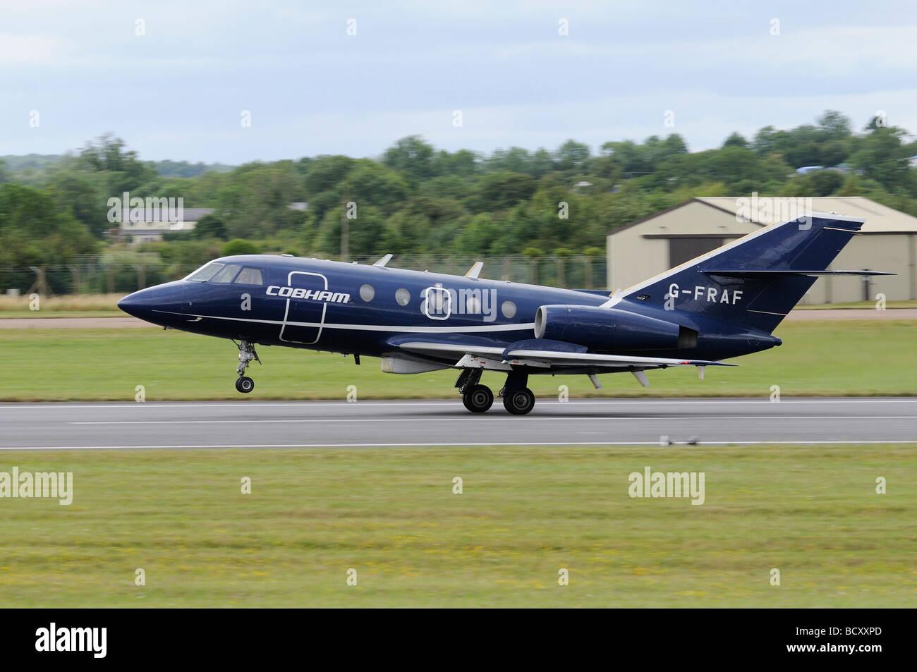 Falcon Series E from Cobham Aviation Services lands at RAF Fairford for the Royal International  Air Tattoo Stock Photo