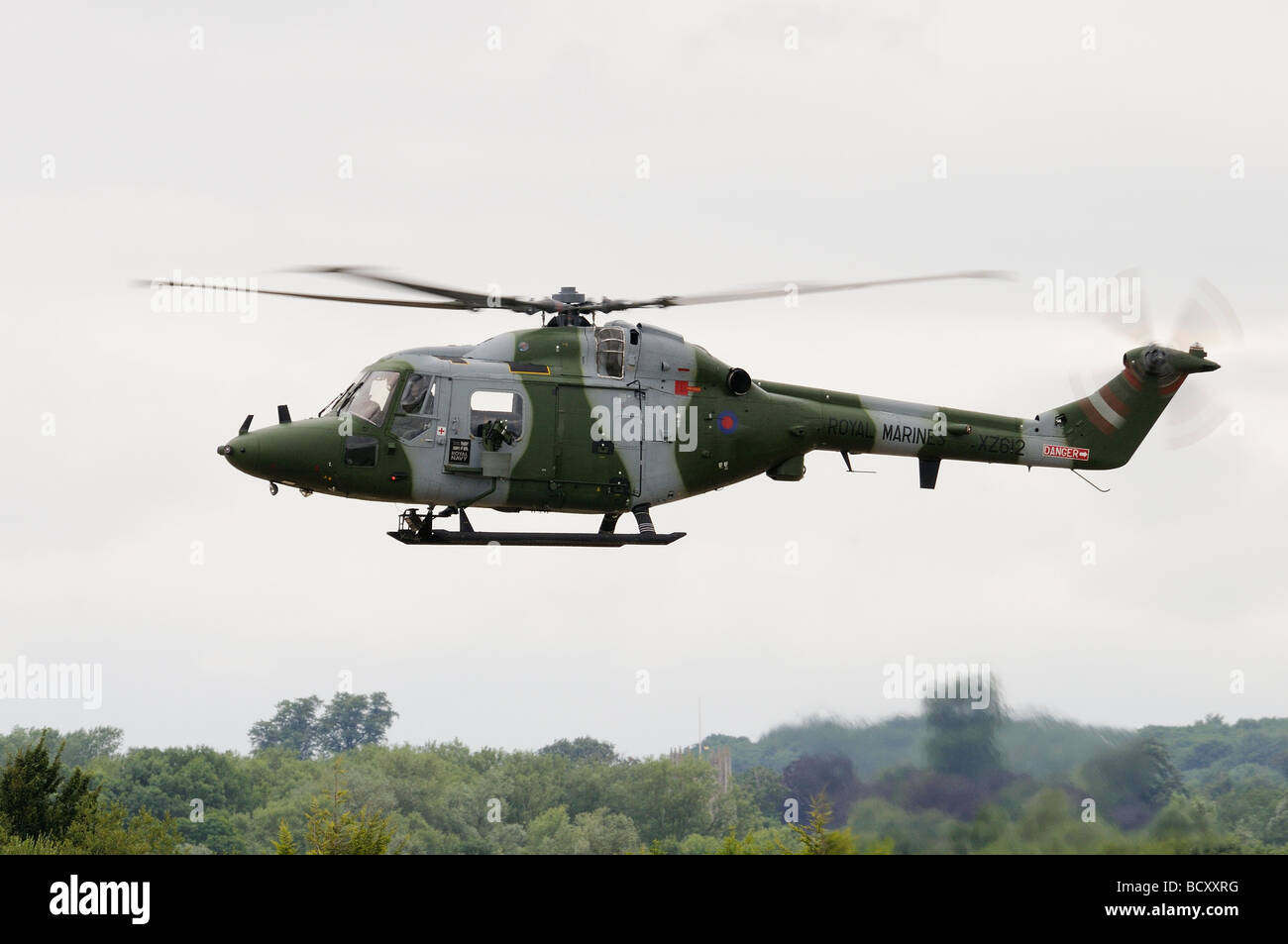 Royal Navy Lynx Helicopter arrives at RAF Fairford for the Royal International Air Tattoo Stock Photo