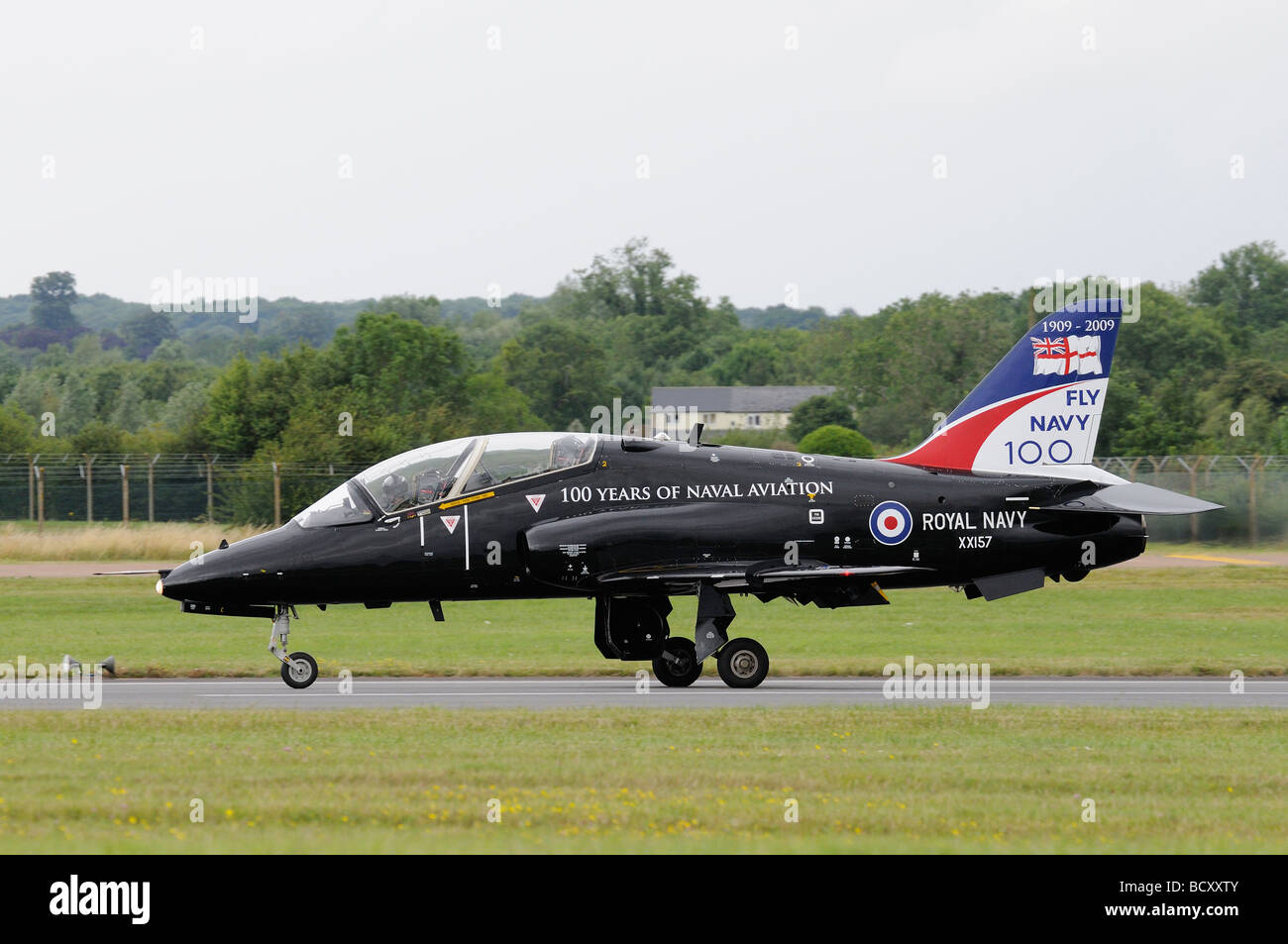 Royal Navy Hawk trainer arrives at RAF Fairford for the Royal International Air Tattoo  sporting a special paint job Stock Photo