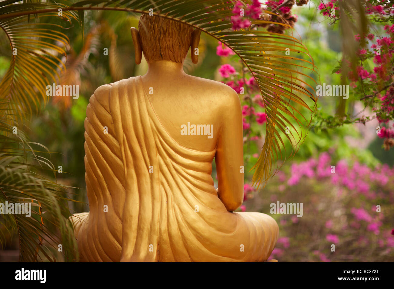 a statue of Buddha in a garden, Luang Prabang, Laos Stock Photo