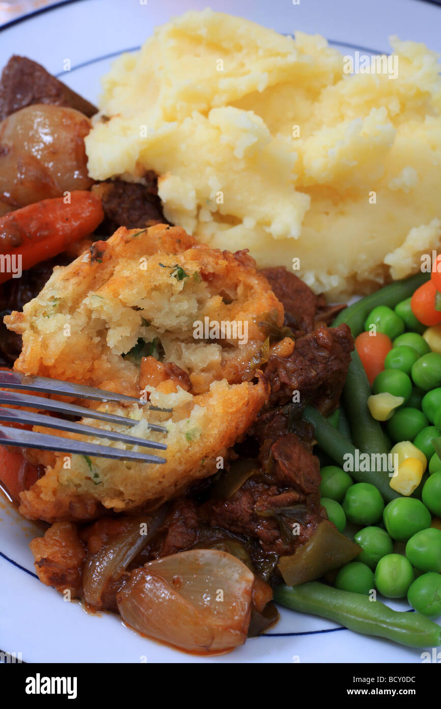 Close up on the traditional English parsley dumpling in a beef stew Stock Photo