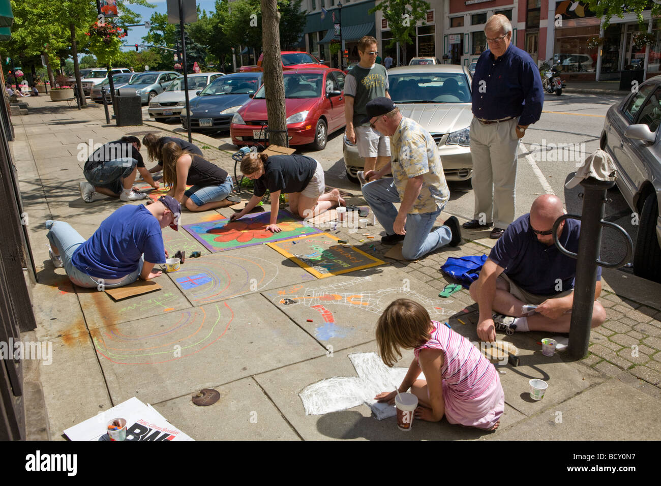 Participants at an event called Chalk Walk Oberlin Ohio Stock Photo Alamy