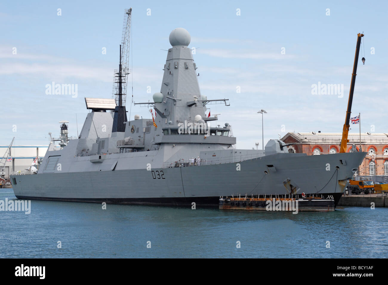 HMS Daring (D32), the lead ship of the Type 45 ('D' Class) air defence destroyer, moored in the Royal Navy Dockyard, Portsmouth. Stock Photo