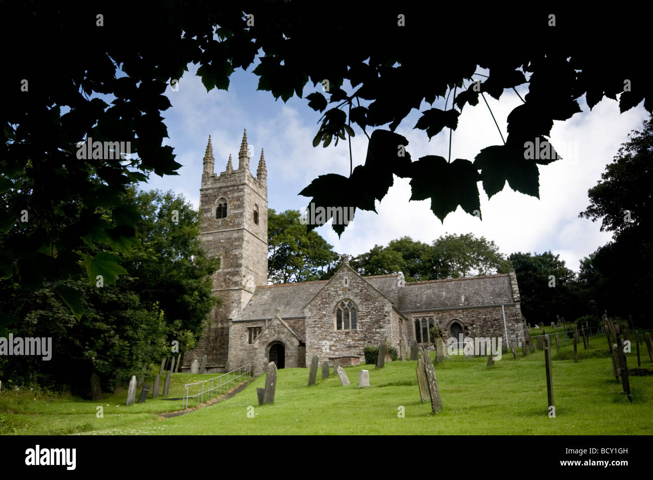 The parish church of Poundstock: St Winwaloe in the Anglican Diocese of Truro and county of Cornwall England. Stock Photo