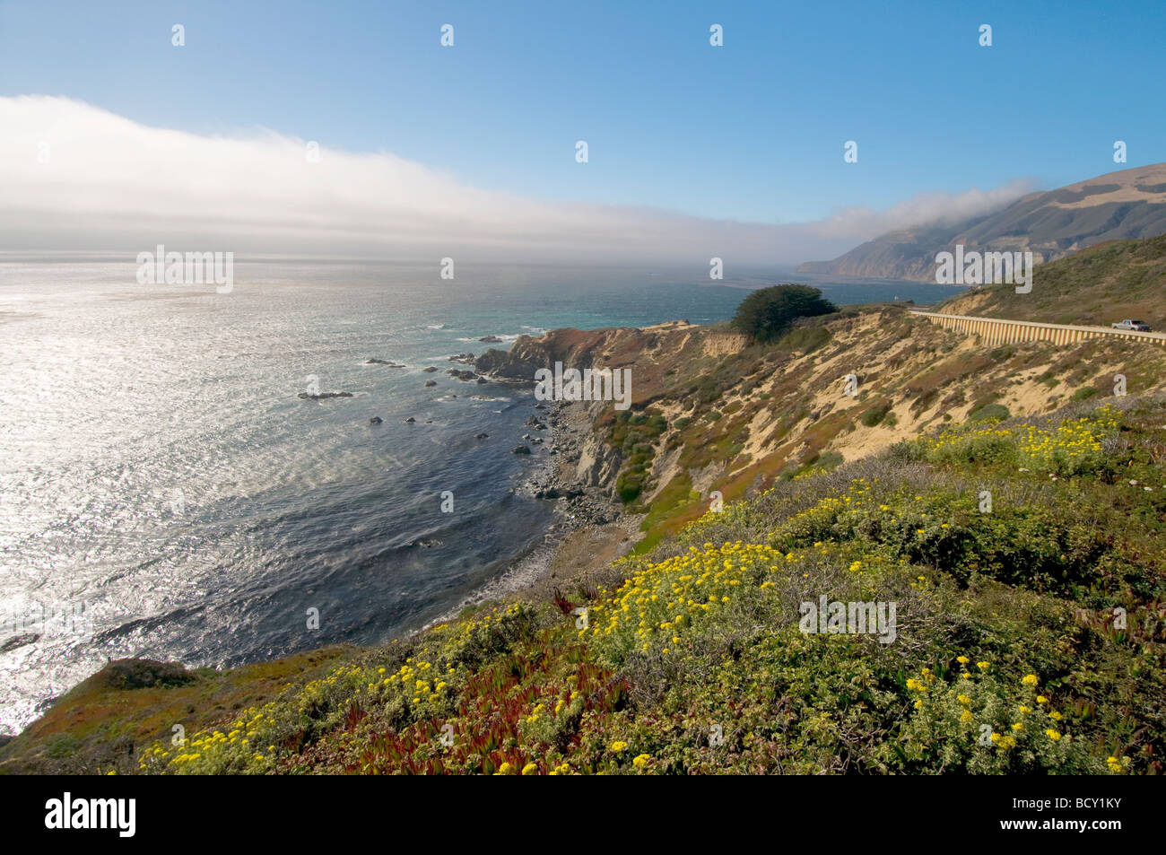 Pacific coast highway US1 follows the rocky coastline Big Sur California Stock Photo