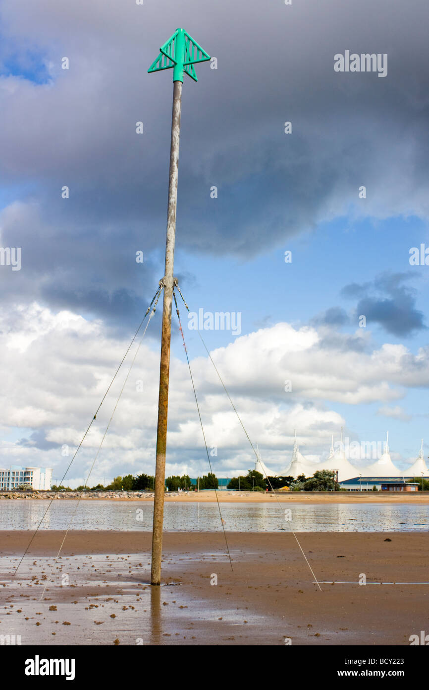 Navigational marker on the beach at Minehead Somerset England UK Stock Photo