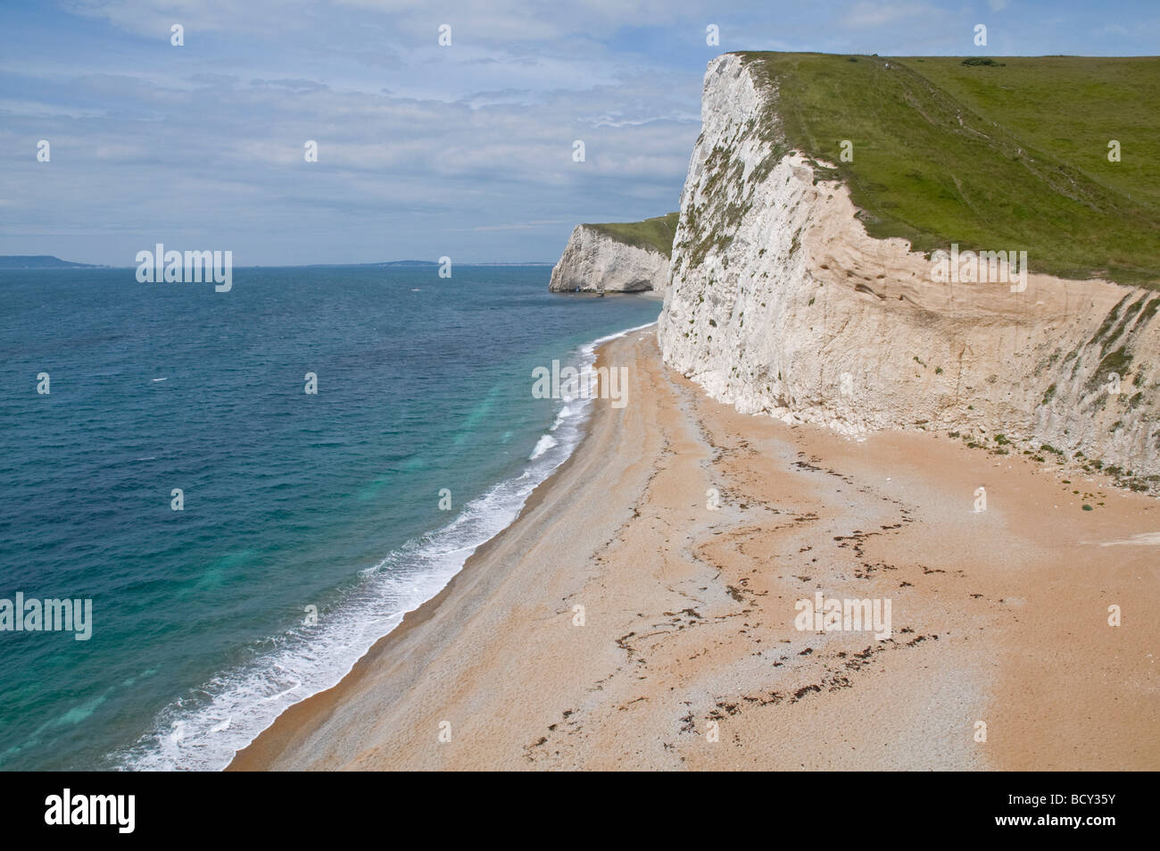 Stunning coastline looking east near Durdle Door on Dorset's south coast, with the chalk cliffs of Swyre Head very prominent. Stock Photo