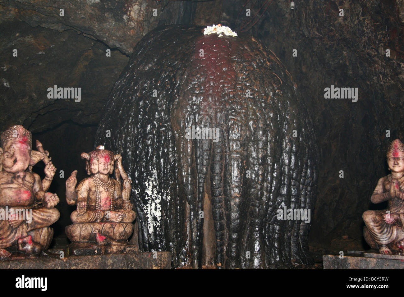 The Shiva Lingam (shivling or shiv linga) in Kavla (Kavala) Caves in the Dandeli Wildlife Sanctuary of Karnataka, India. Stock Photo