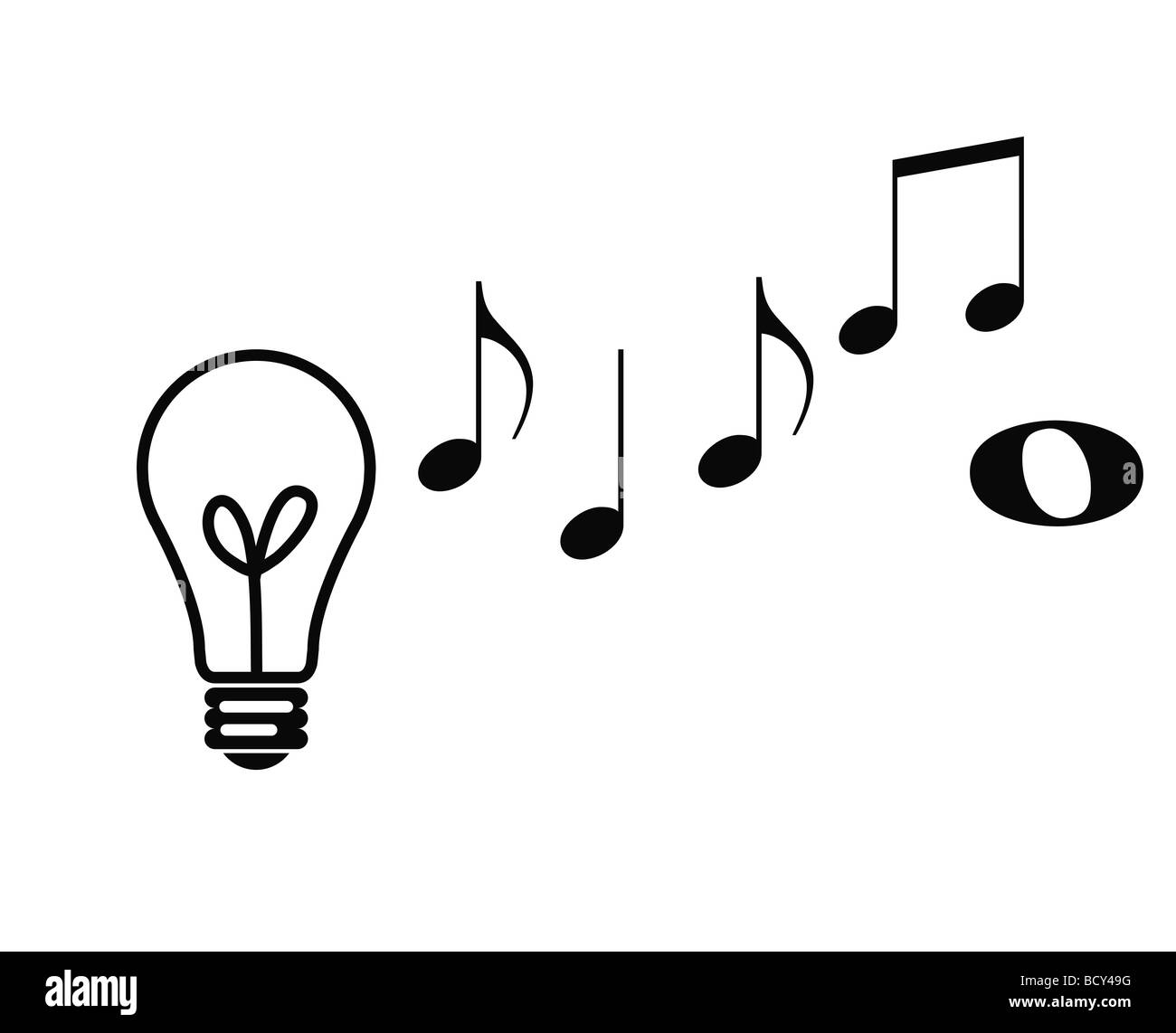 Conceptual view of musical notes rising from lightbulb depicting musical composition ideas Stock Photo