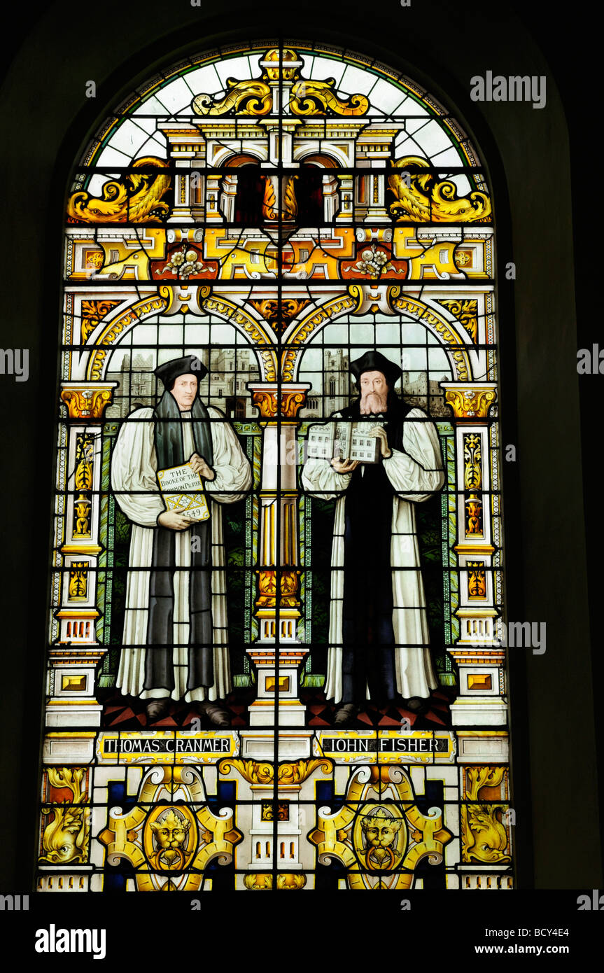 Stained Glass Window in Emmanuel College Chapel, Cambridge England UK Stock Photo