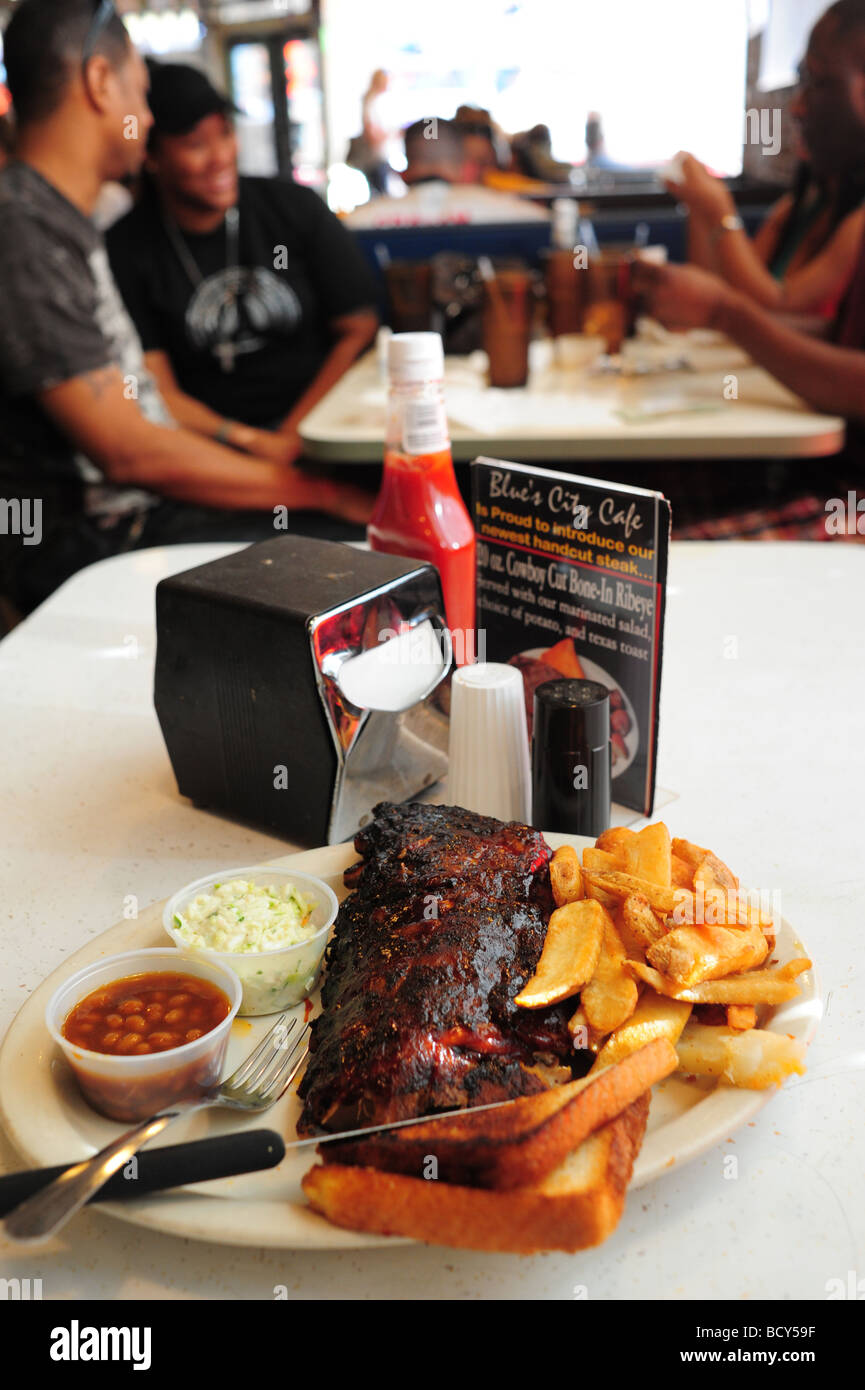 Tennessee Memphis Beale Street Blues City Cafe BBQ ribs and french