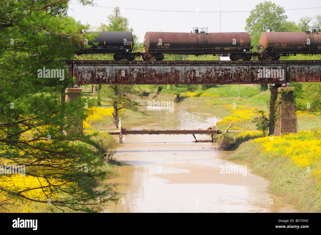 USA Mississippi Clarksdale a frieght train crossing the Sunflower River