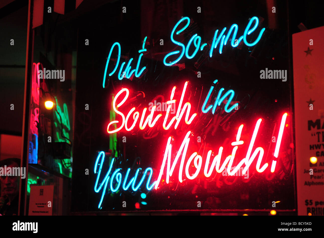 Tennessee Memphis Beale Street Neon sign southern style BBQ ribs Stock